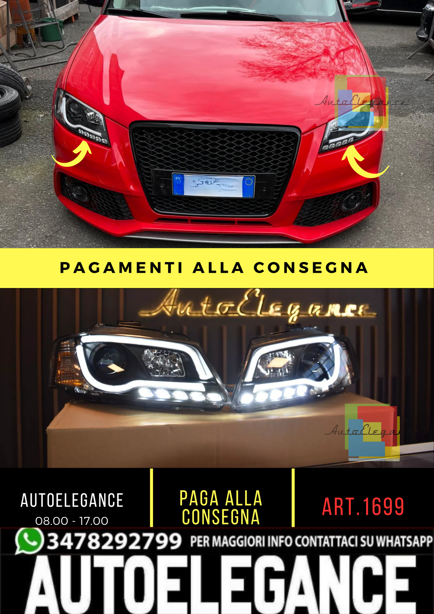 1699🔥FARI ANTERIORI ADATTI PER AUDI A3 8P 08-12 LOOK NERI LED DESIGN SPORTIVO🔥