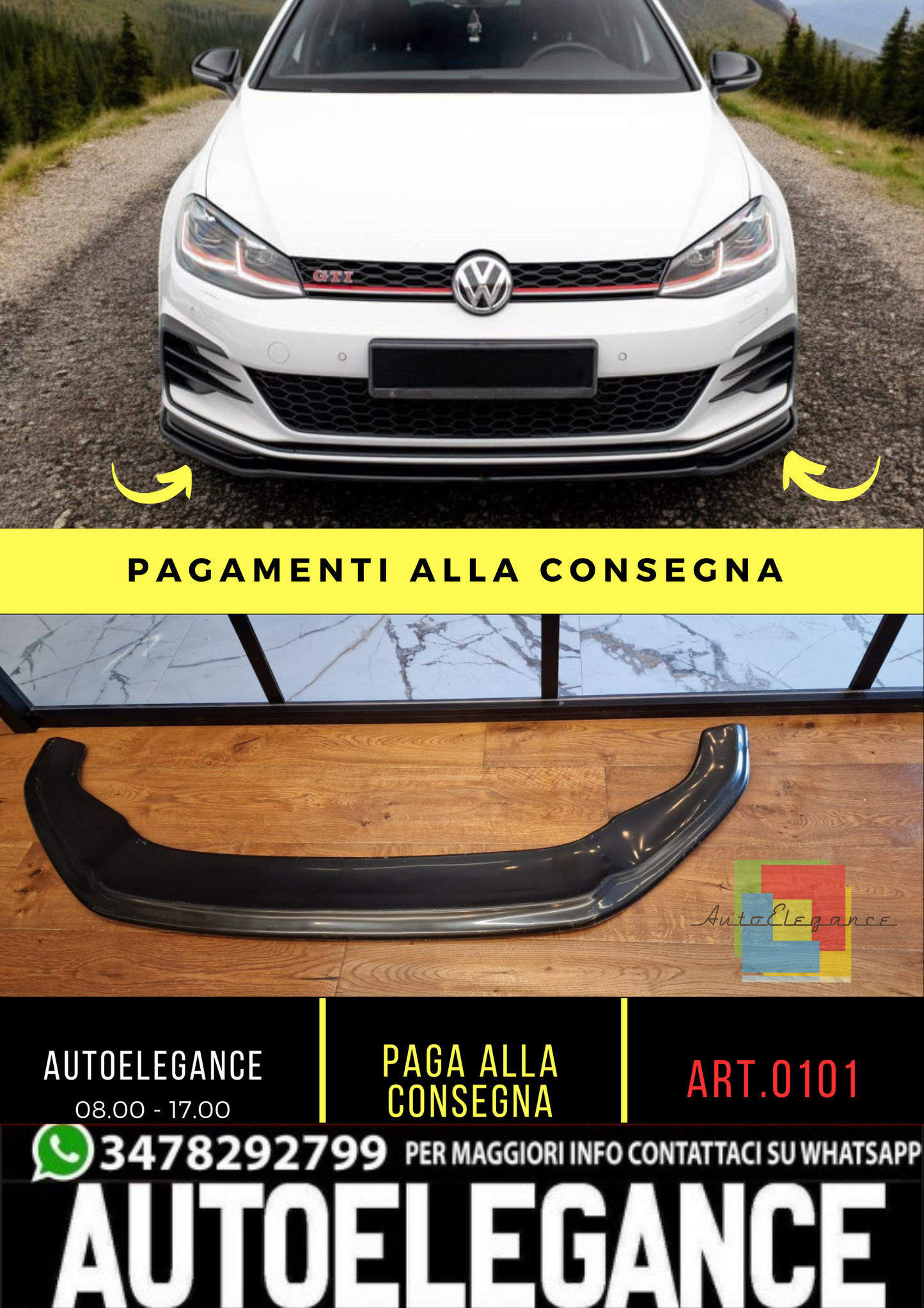 🔥0101 SPLITTER ADATTO PER VW GOLF 7.5 GTI GTD RLINE 2017-2019 NERO LUCIDO🔥