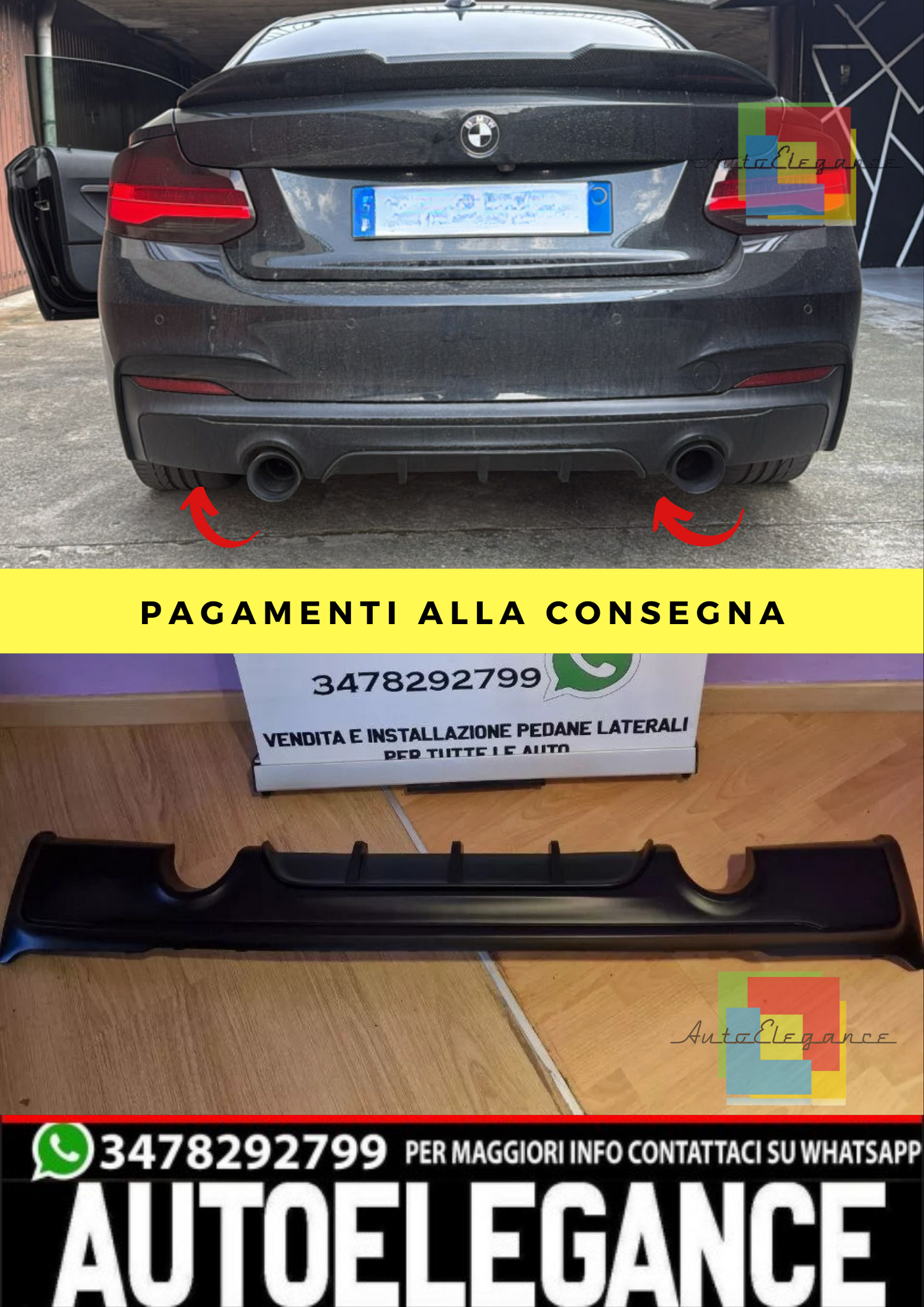 0119⭐DIFFUSORE POSTERIORE BMW SERIE 2 F22 F23 SOTTO PARAURTI M SPORT ABS GREZZO⭐