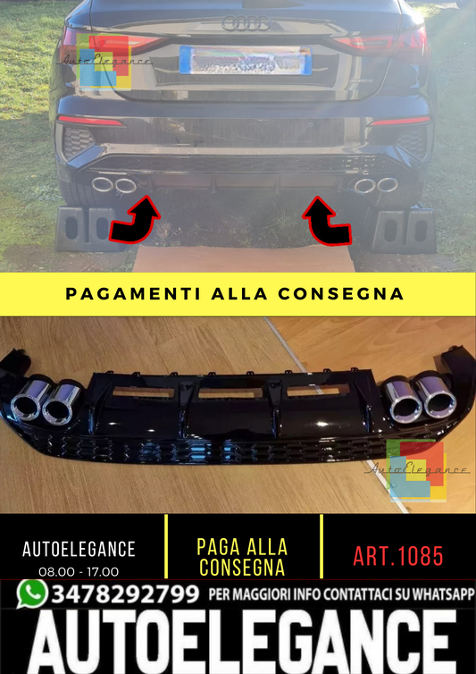 1085🔥DIFFUSORE ADATTO PER AUDI A3 8Y 20+ SPORTBACK LOOK S3 PER PARAURTI SLINE⭐