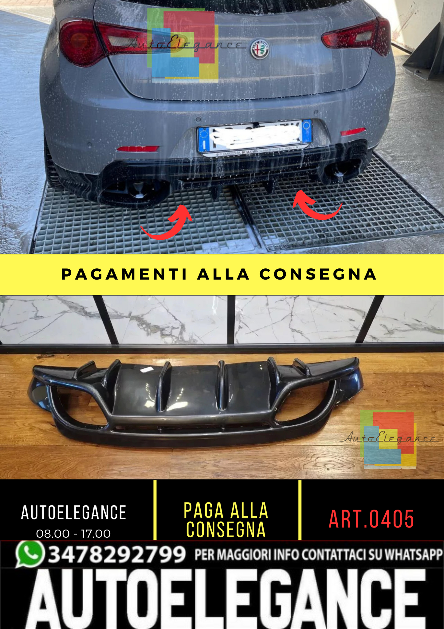 💥 0405 💥DIFFUSORE POSTERIORE ADATTO PER ALFA ROMEO GIULIETTA NERO LUCIDO💥