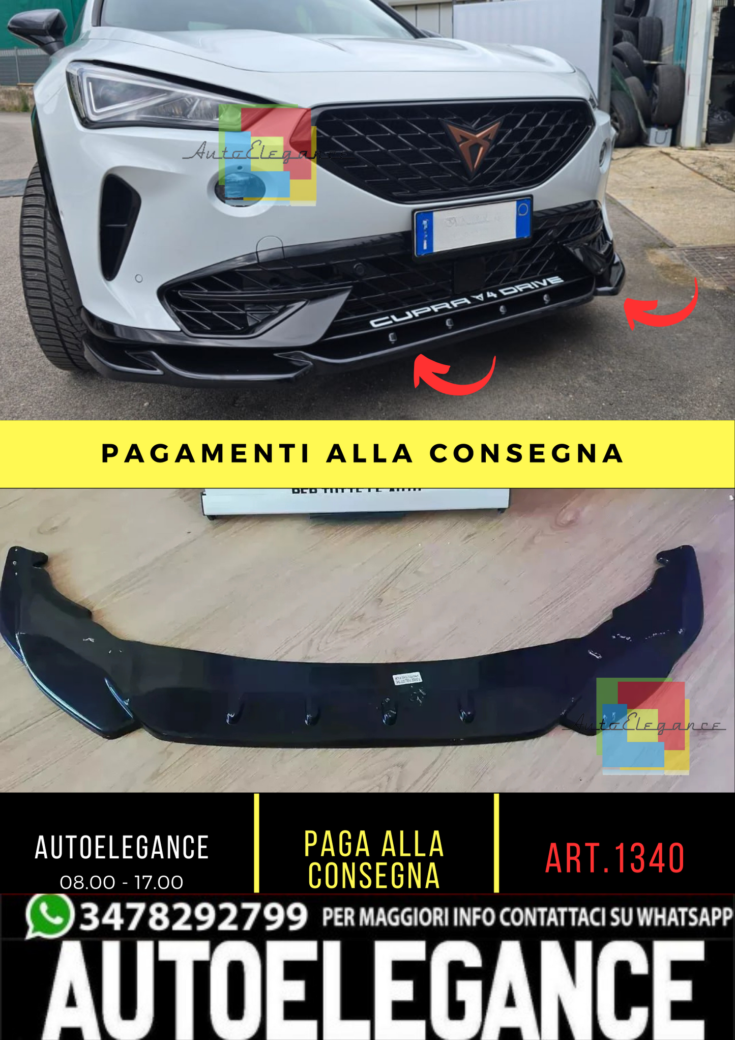 💥1340 SPLITTER ADATTO PER CUPRA FORMENTOR 2020+ NERO LUCIDO💥