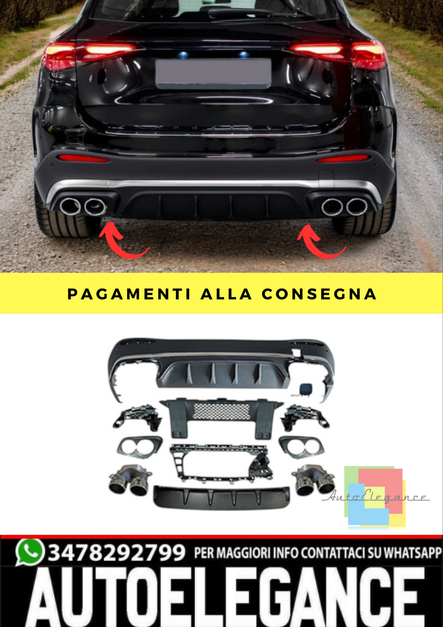 ⭐Diffusore compatibile con tubi di scarico tondi cromati Mercedes GLC X254⭐