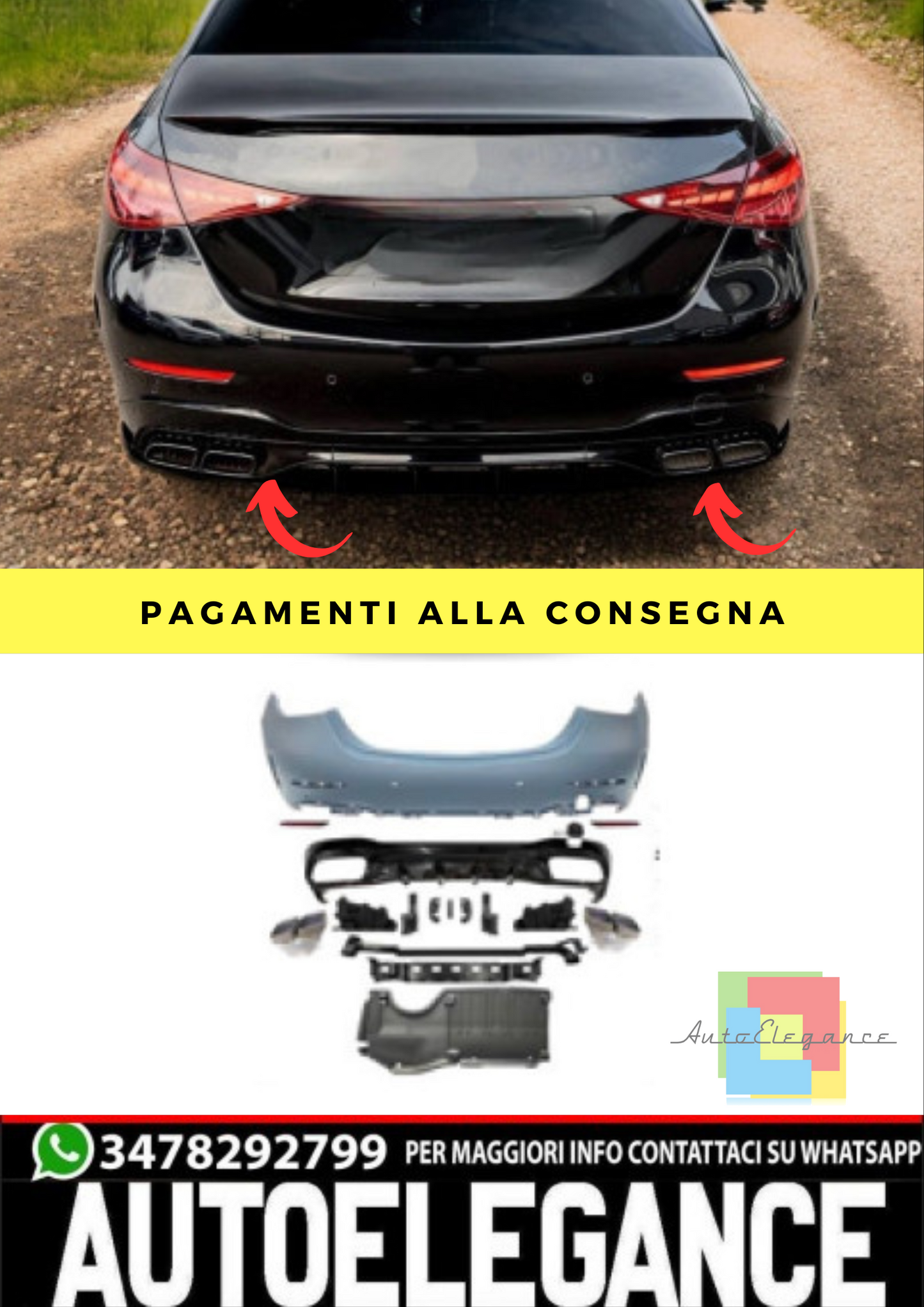 ⭐Paraurti posteriore diffusore compatibile con Mercedes Classe CW206 BerlinaPDC⭐