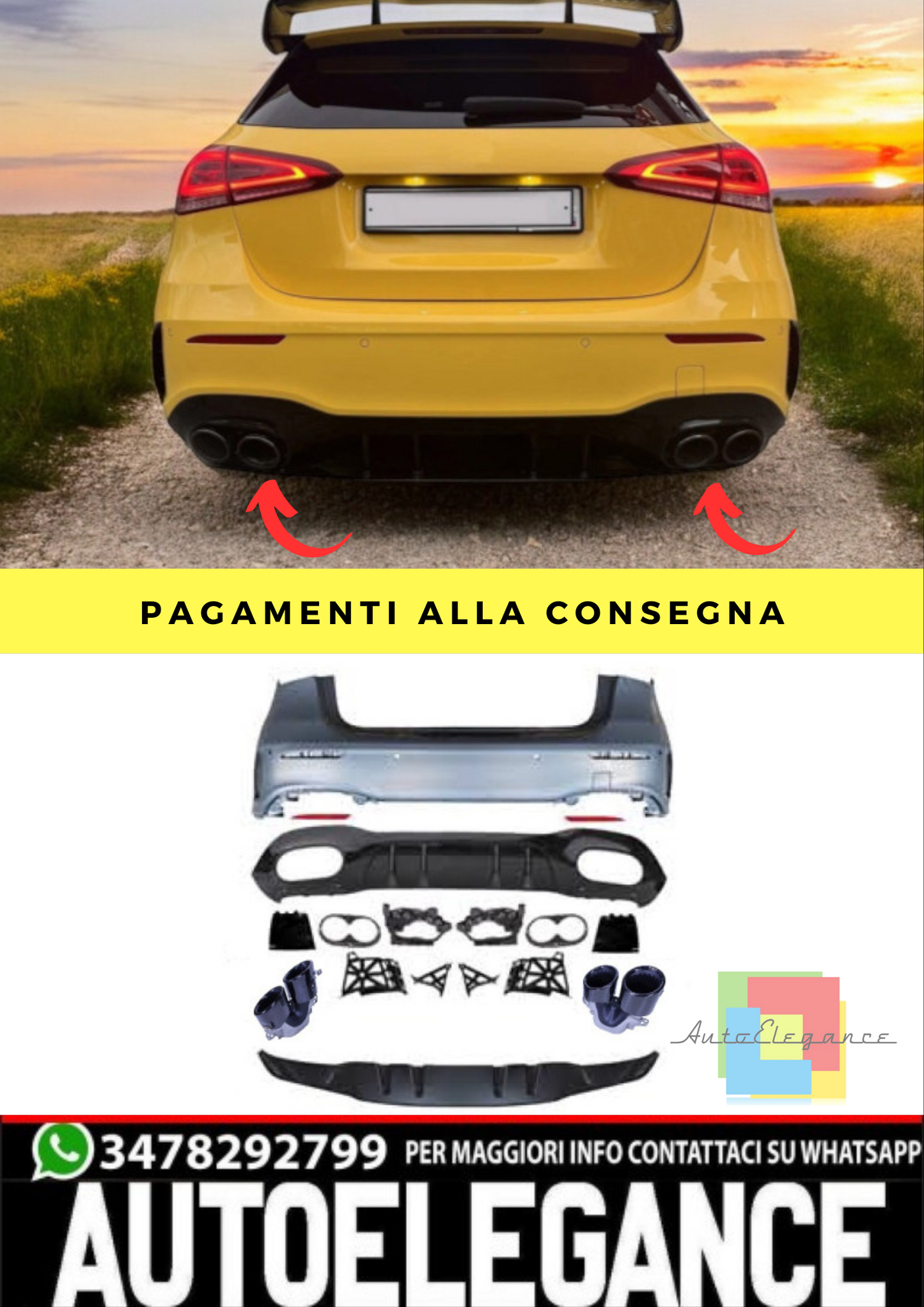 ⭐Paraurti diffusore adatto per Mercedes Classe A W177 Hatchback con terminale ⭐