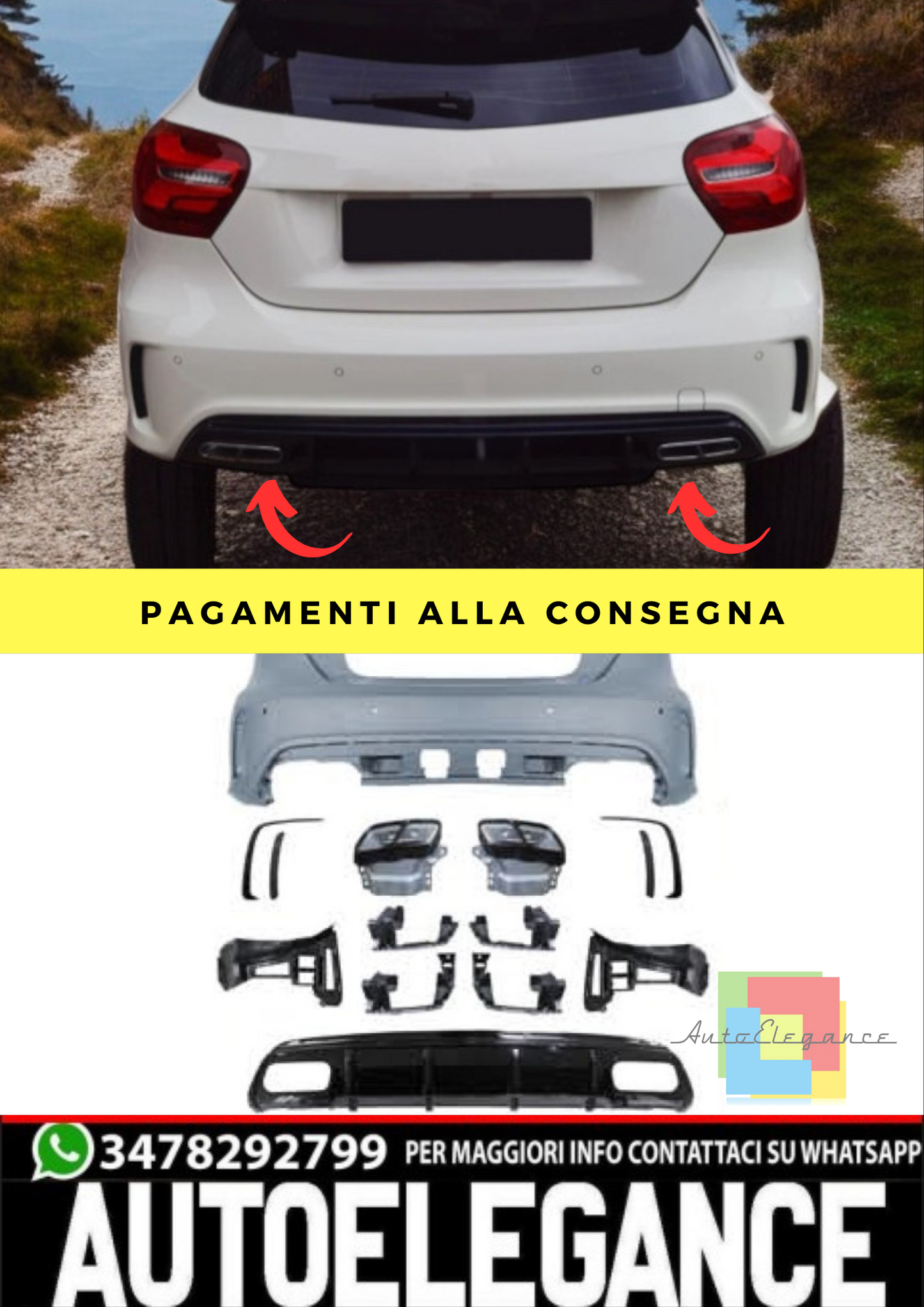 ⭐Paraurti posteriore con diffusore adatto per Mercedes Classe A W176 AMG-Line⭐