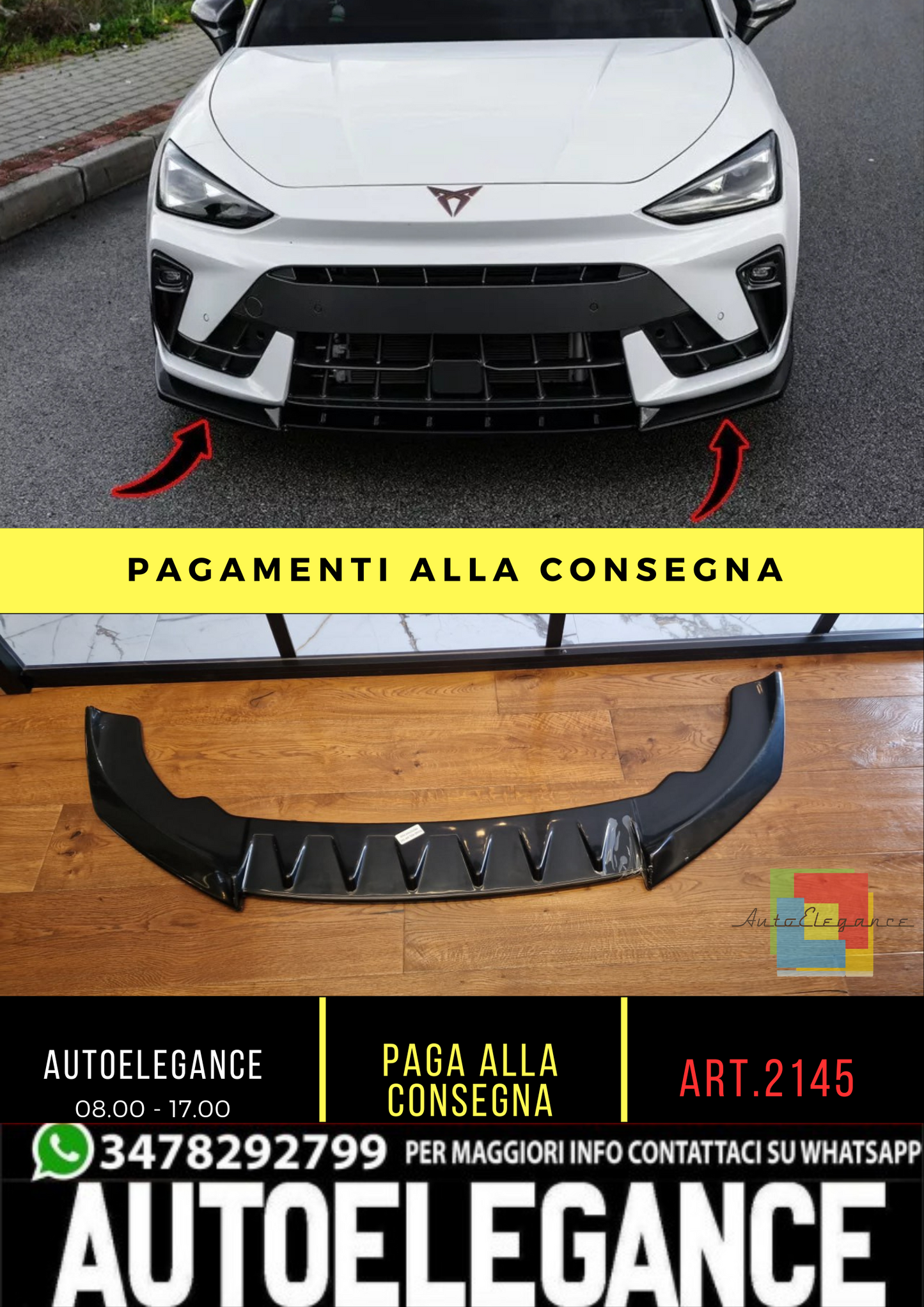 🔥2145 SPLITTER ADATTO PER CUPRA Leon MK1 Facelift 2024+ NERO LUCIDO🔥