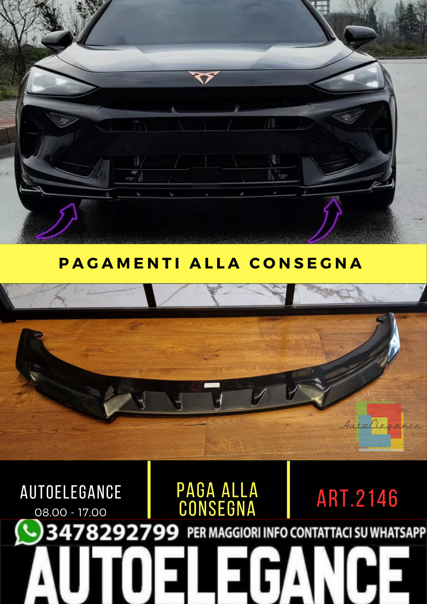 🔥2146 SPLITTER ADATTO PER CUPRA FORMENTOR MK1 Facelift 2024+ NERO LUCIDO🔥