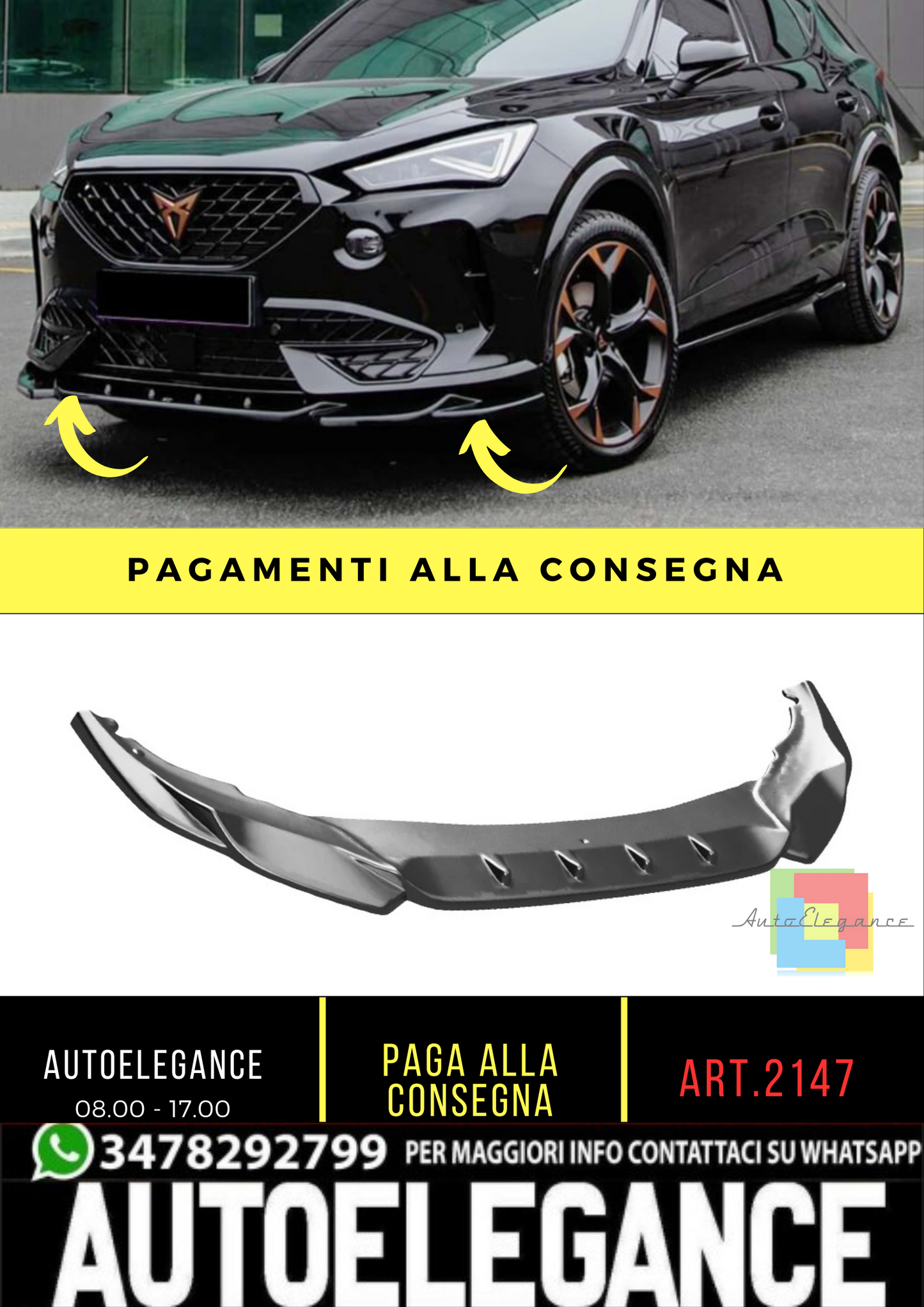 🔥2147 SPLITTER ADATTO PER CUPRA FORMENTOR 2020-2024 NERO LUCIDO V3🔥