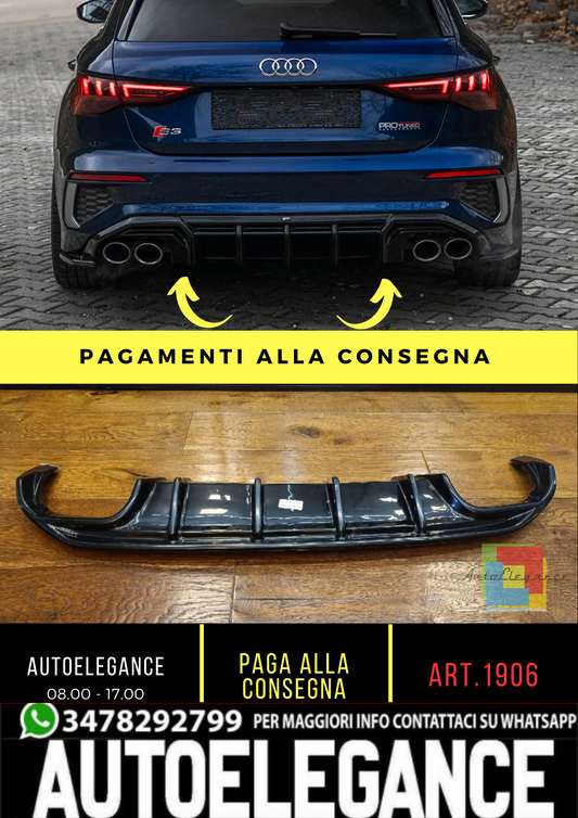 🔥.1906 DIFFUSORE ADATTO PER AUDI A3 8Y 2020+ SLINE S3 SPORTBACK NERO LUCIDO🔥