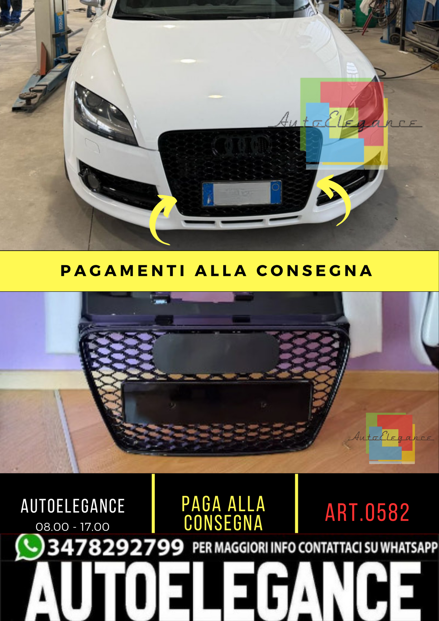 🔥0582 GRIGLIA ADATTA PER AUDI TT 8J 2006-2014 LOOK RSTT NERO LUCIDO🔥