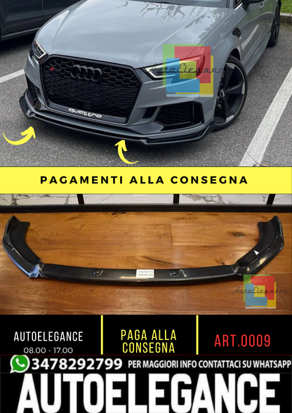 🔥0009 SPLITTER ADATTO PER AUDI A3 8V 2017-2020 RS3 NERO LUCIDO V.3 🔥