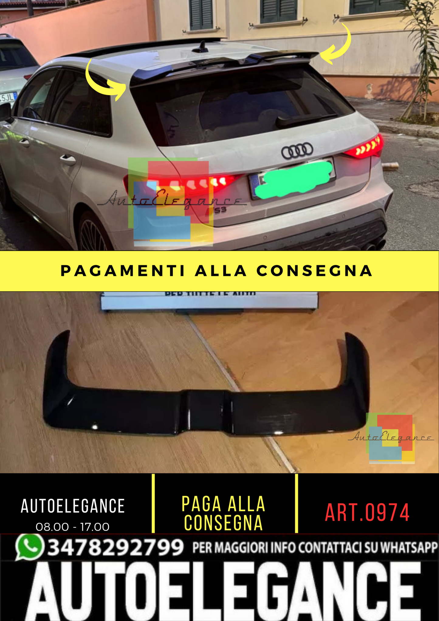 0974✨SPOILER ADATTO PER AUDI A3 8Y 2020+ LOOK NERO LUCIDO DESIGN SPORTIVO✨