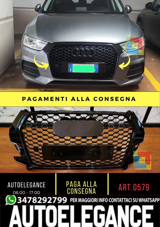 0579 🔥GRIGLIA ADATTO PER AUDI Q3 8U 2016-2019 LOOK RSQ3 NERA🔥