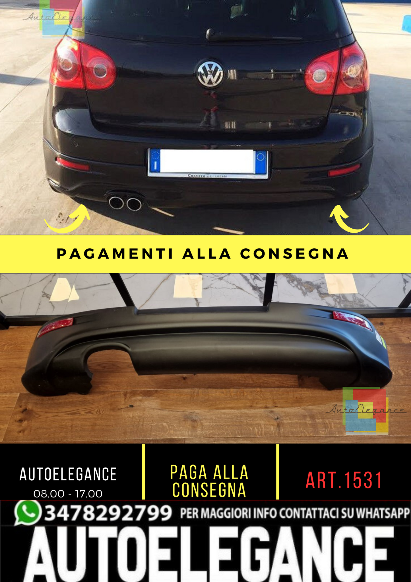 🔥1531 DIFFUSORE ADATTO PER VW GOLF 5 LOOK R32 GREZZO 2SX🔥