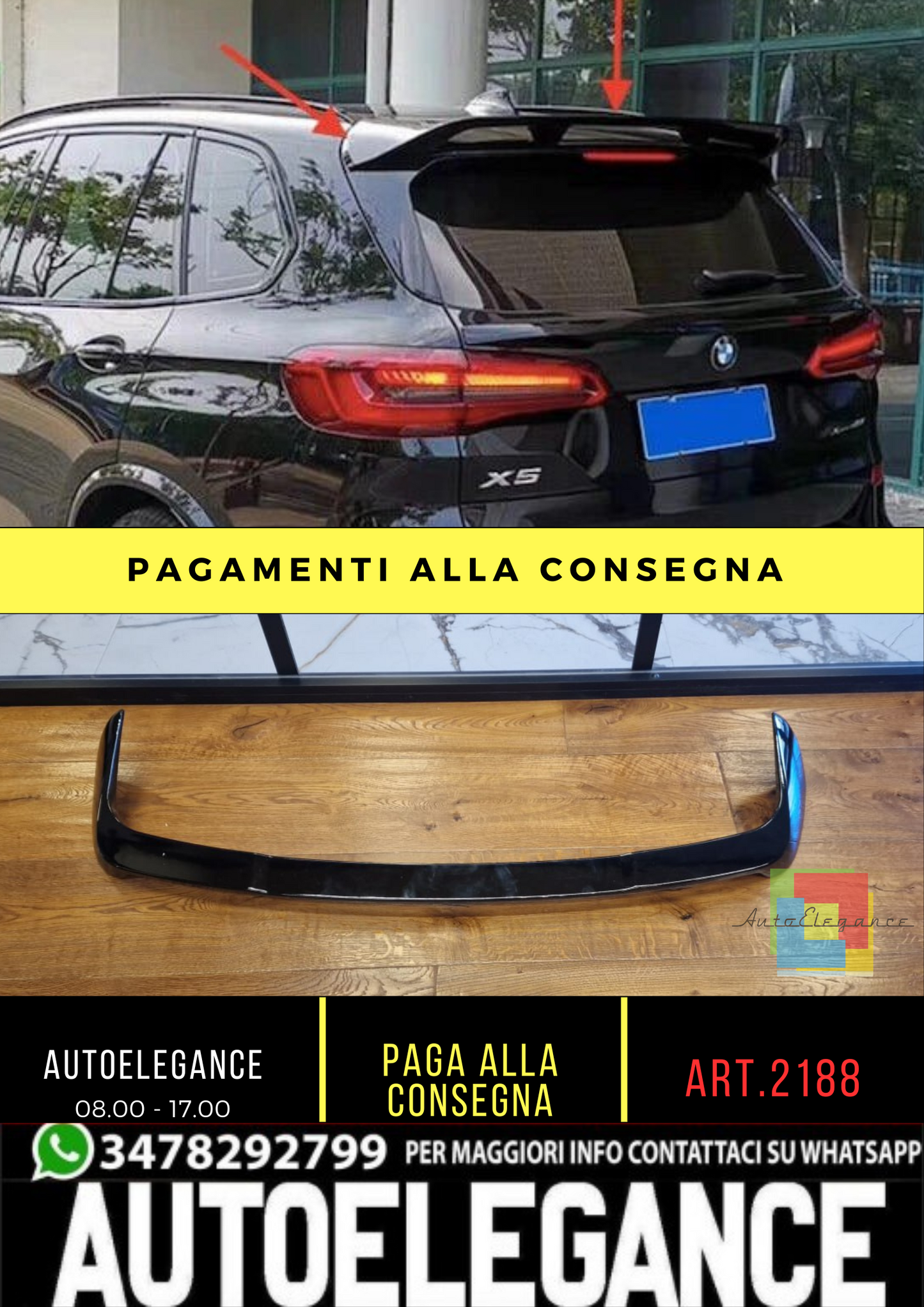 🔥2188 SPOILER ADATTO PER BMW X5 G05 2018+ MSPORT LOOK TUNING NERO LUCIDO🔥