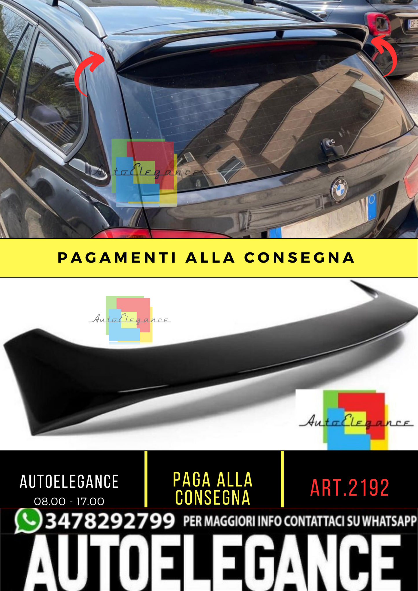 2192 SPOILER TETTO ADATTO PER BMW E91 05-11 STATION NERO LUCIDO