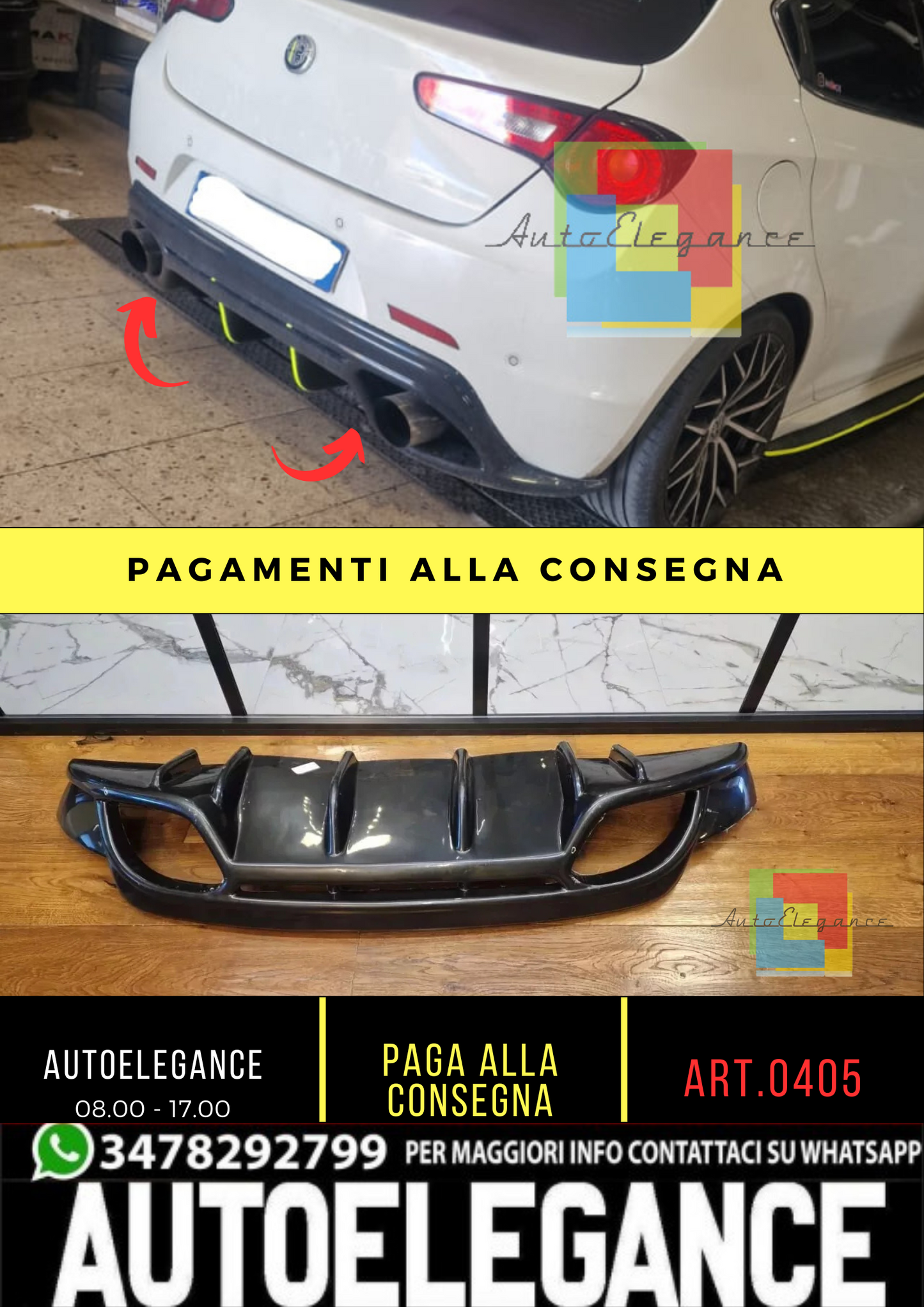 💥 0405 DIFFUSORE POSTERIORE ADATTO PER ALFA ROMEO GIULIETTA NERO LUCIDO💥