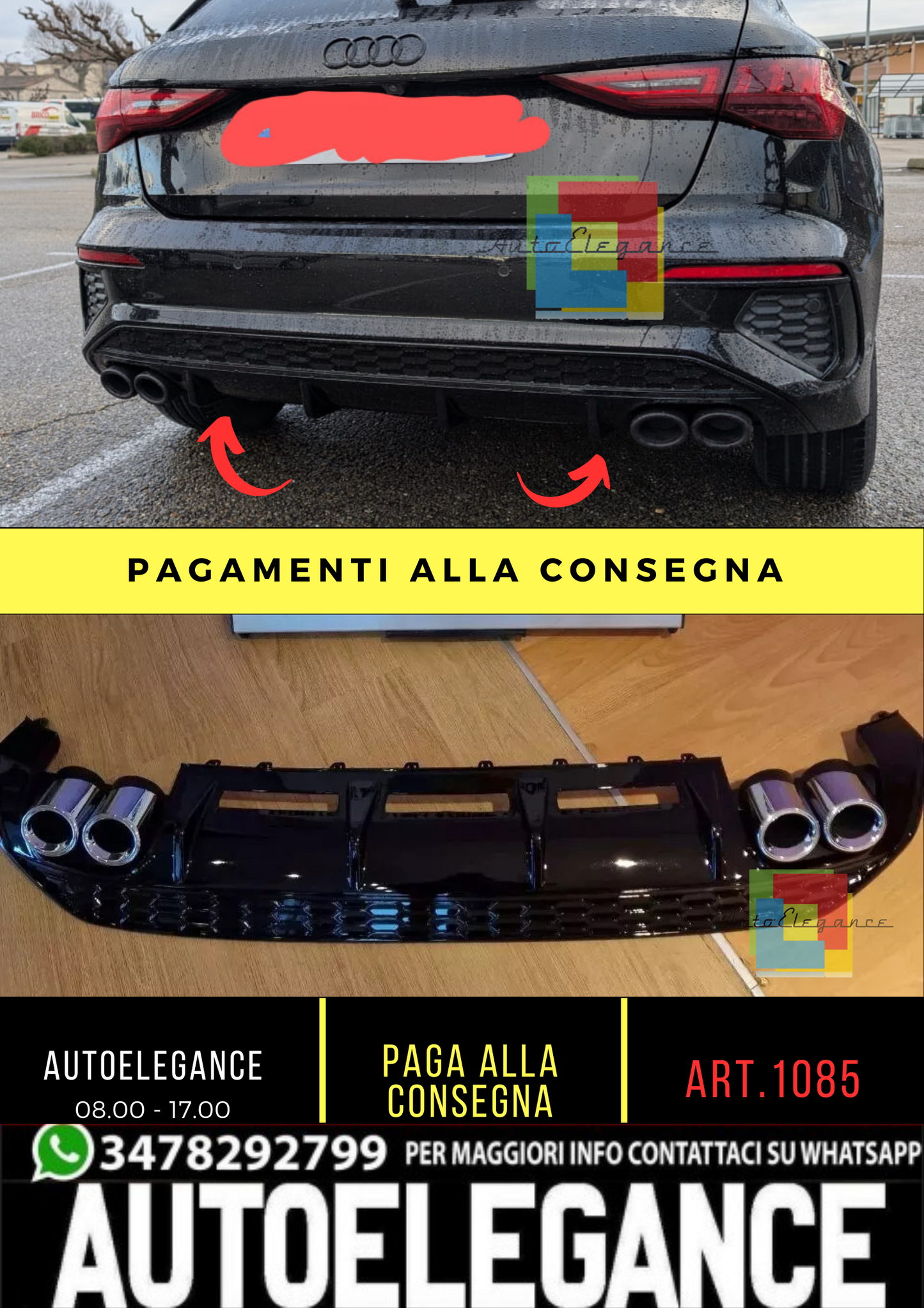⚡1085 DIFFUSORE ADATTO PER A3 8Y 2020+ SPORTBACK LOOK S3 PER PARAURTI SLINE⚡