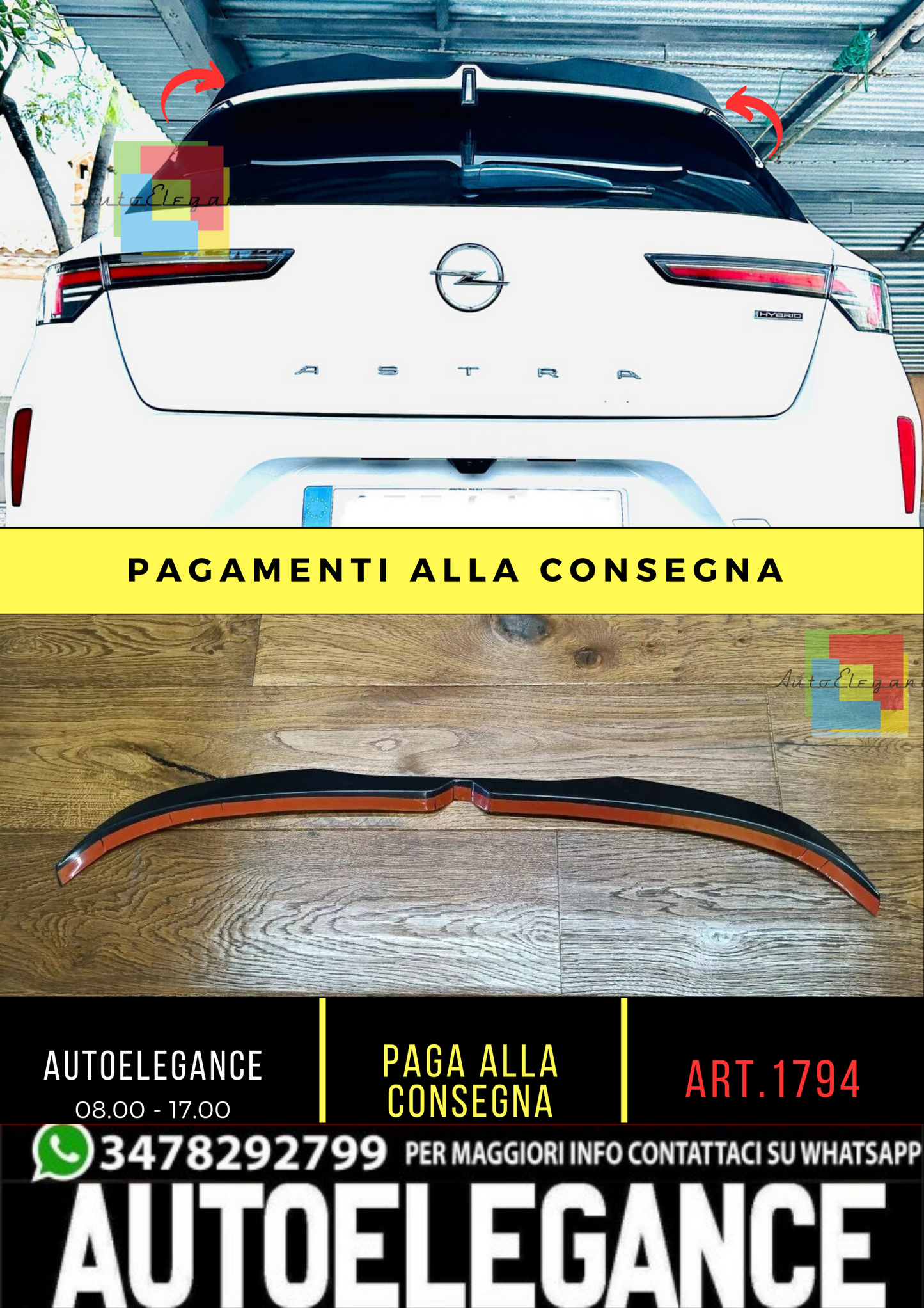 ⭐1794 SPOILER ADATTO PER OPEL ASTRA L 2020+ STANDARD NERO LUCIDO⭐