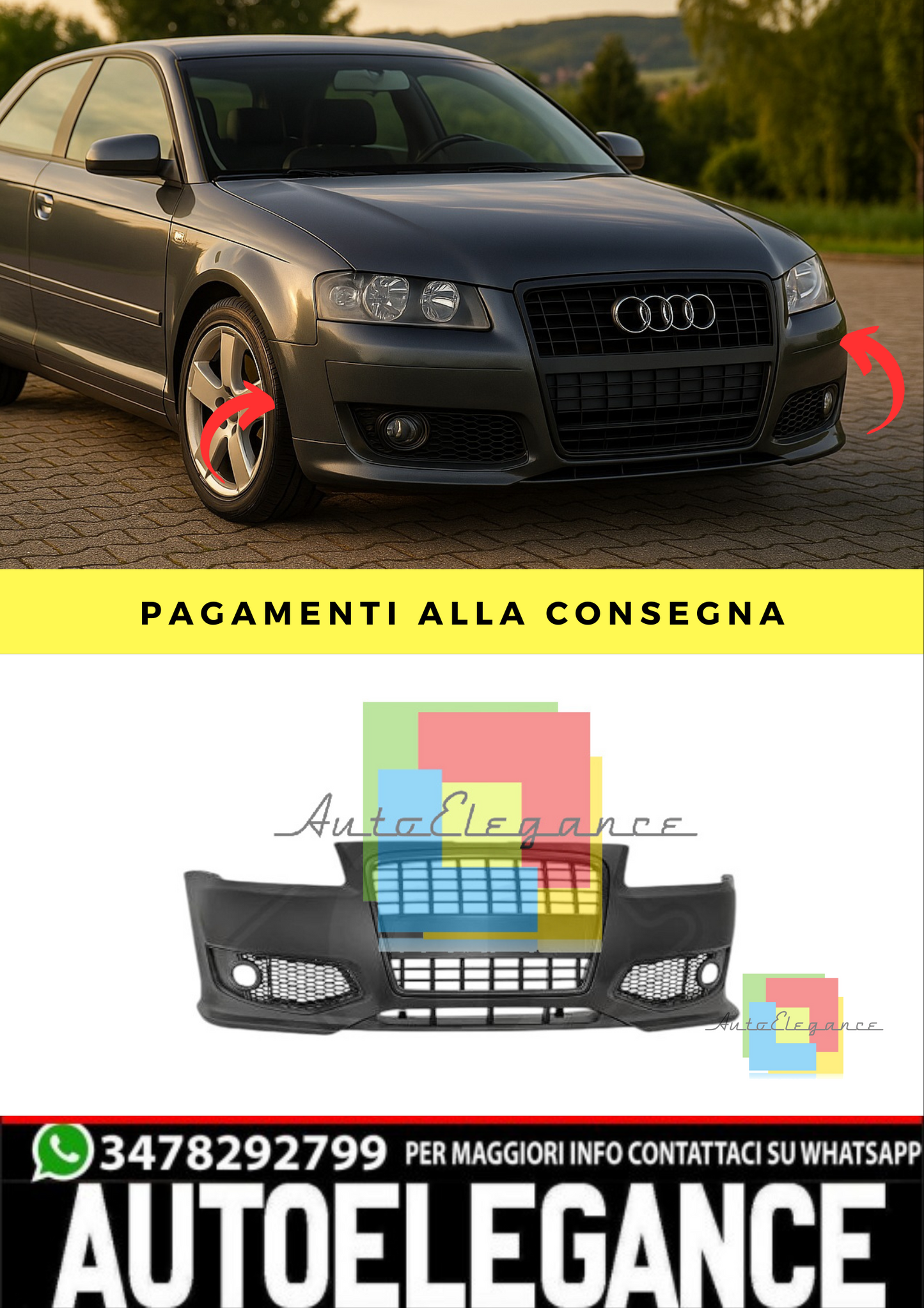 🔥PARAURTI  ADATTO PER AUDI A3 1996-2003 GRIGLIA NERO🔥
