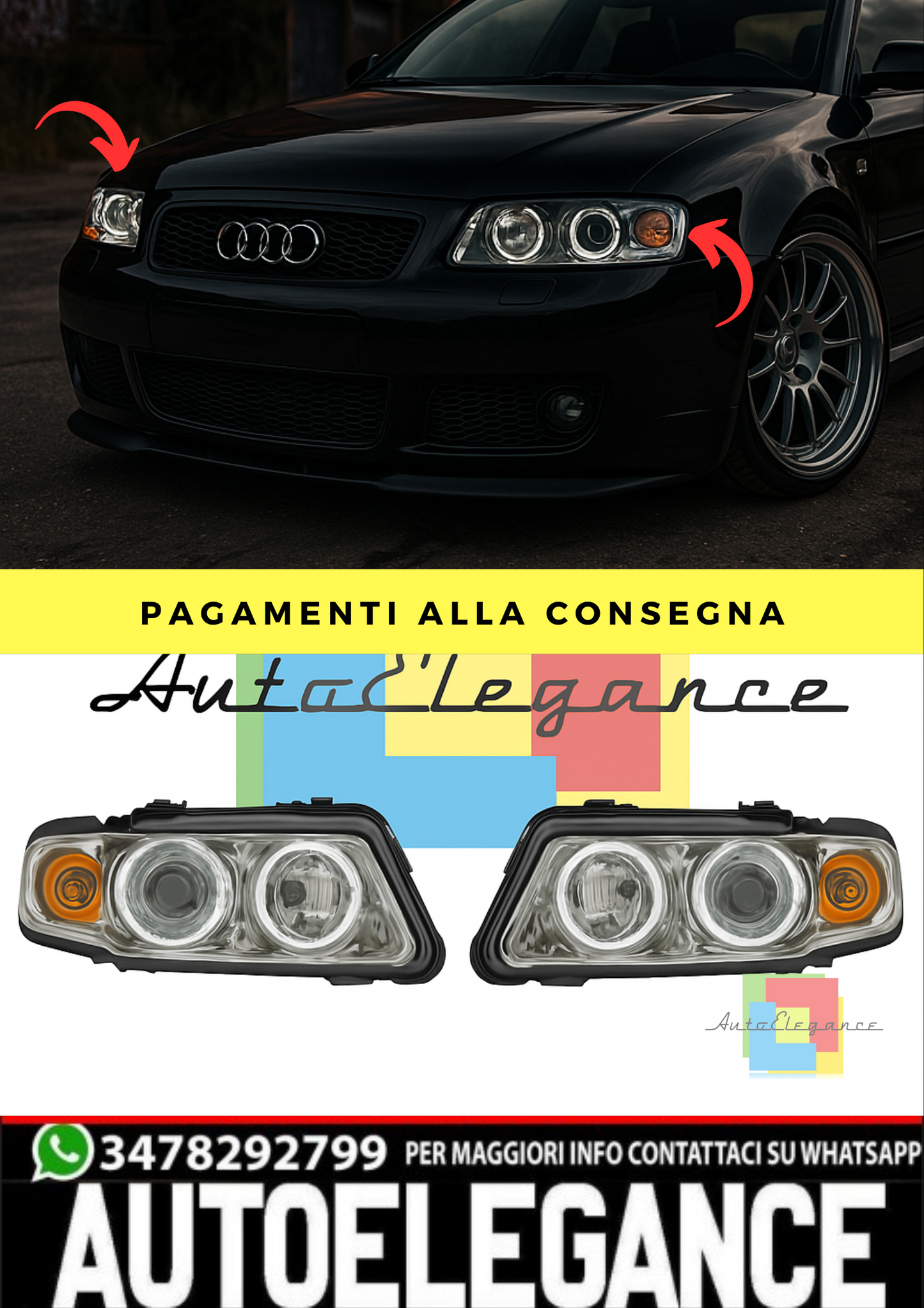 🔥SET FARI ANTERIORE  ADATTO PER AUDI A3 96-00 H1+H1 per faro LWR🔥