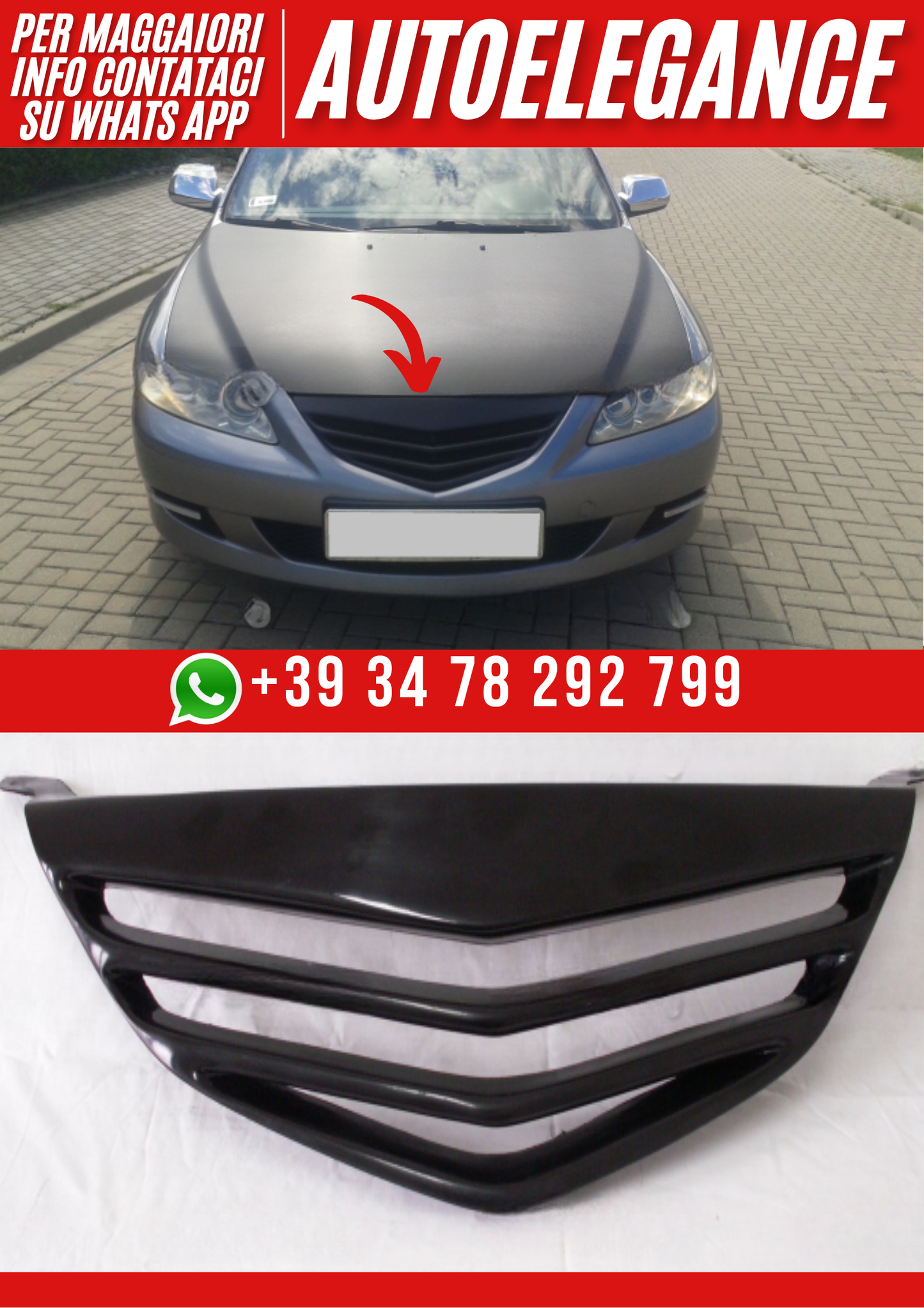 ❤️Griglia anteriore compatibile con MAZDA 6 2002–2005 (ver. 2)❤️