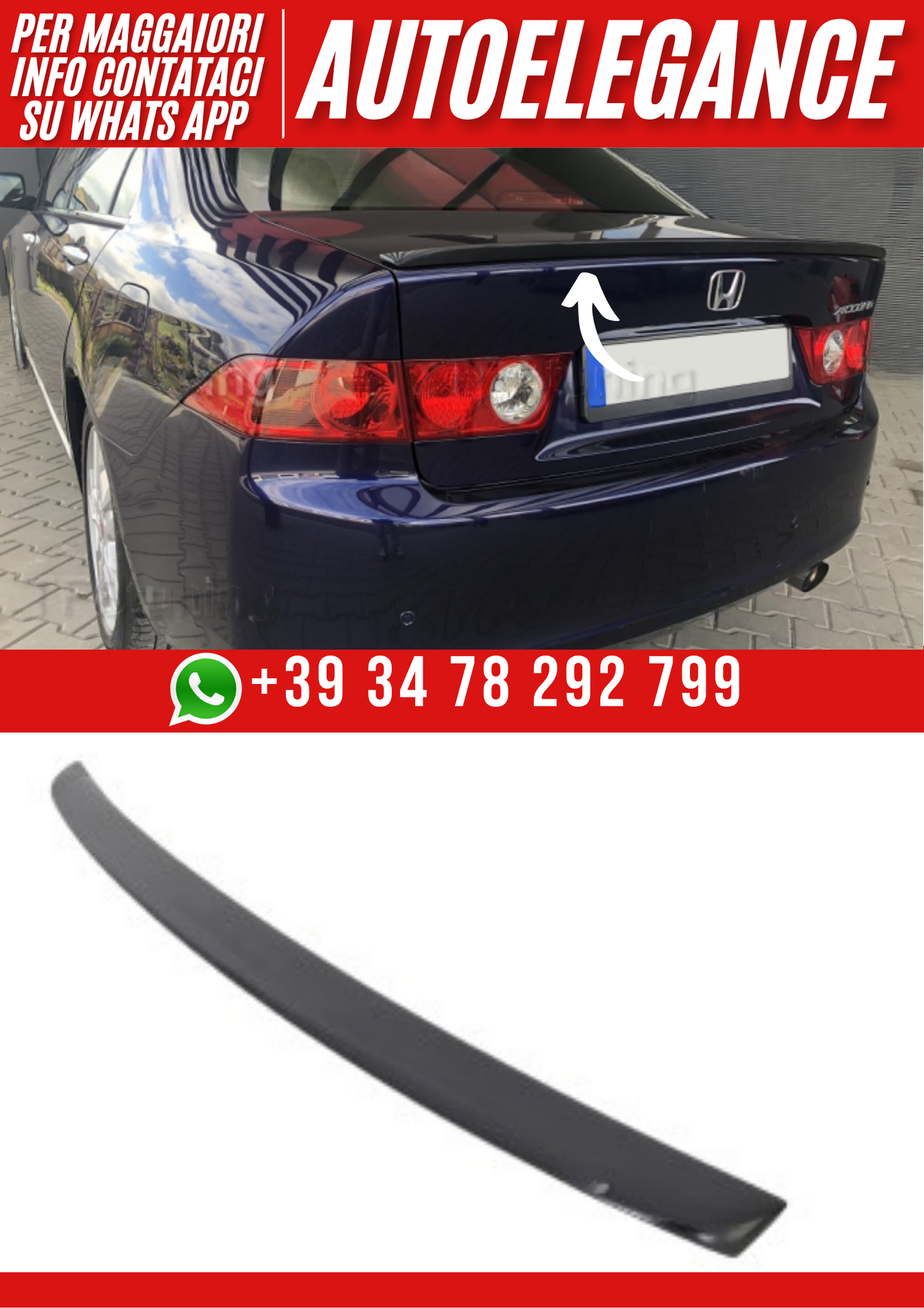 ❤️Spoiler cofano posteriore compatibile con HONDA Accord Berlina 2002–2008❤️