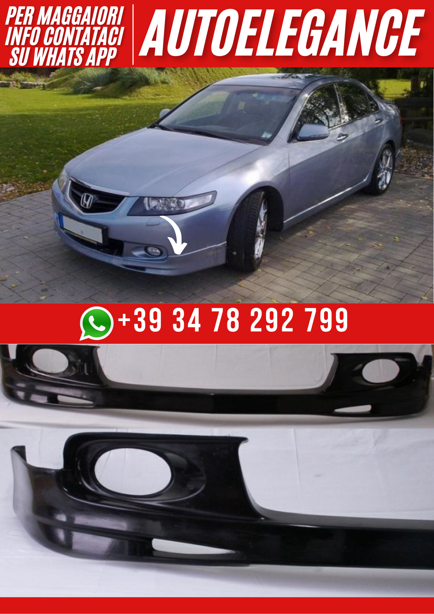 ❤️Spoiler anteriore compatibile con HONDA Accord Berlina 2002–2006❤️