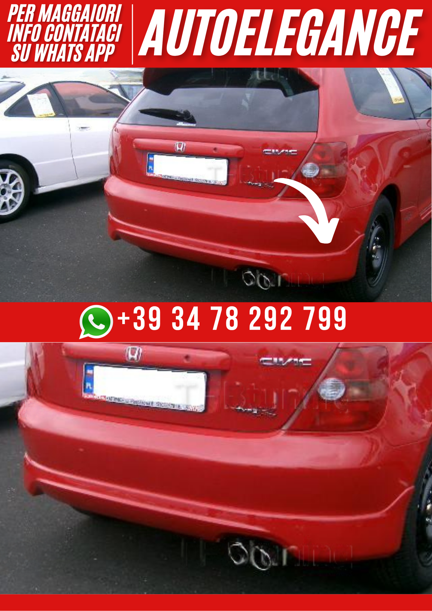 ❤️Spoiler posteriore paraurti compatibile con HONDA Civic 3 Porte 2001–2006❤️