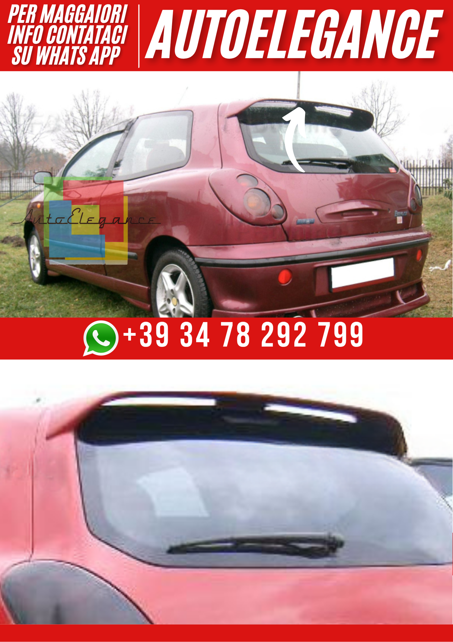 ❤️Spoiler Paraurti Posteriore Ver.1 Compatibile con Fiat Bravo 1995–2001❤️