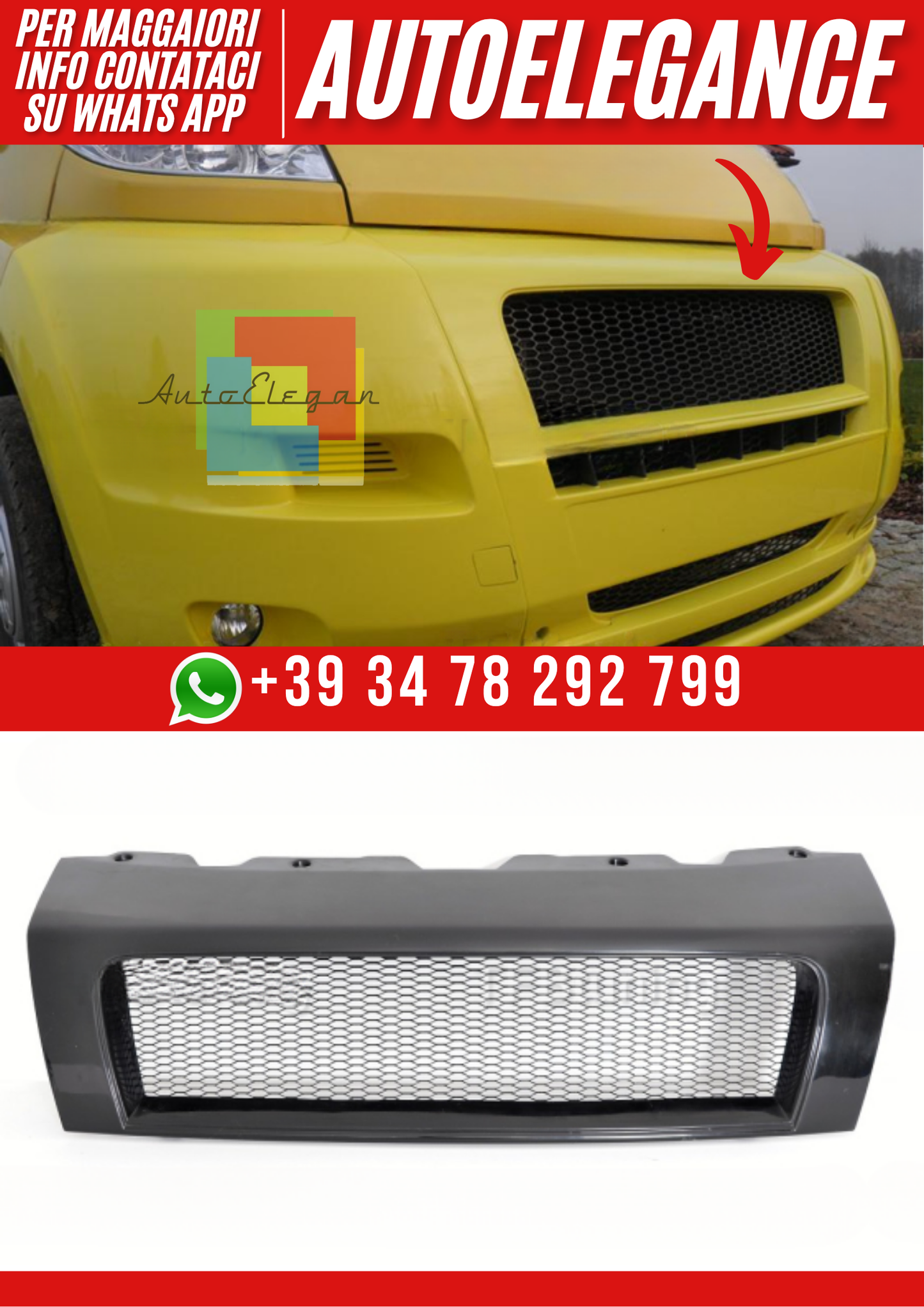 ❤️Griglia Anteriore Compatibile con FIAT Ducato 2006–2014 Nero a Nido d’Ape❤️