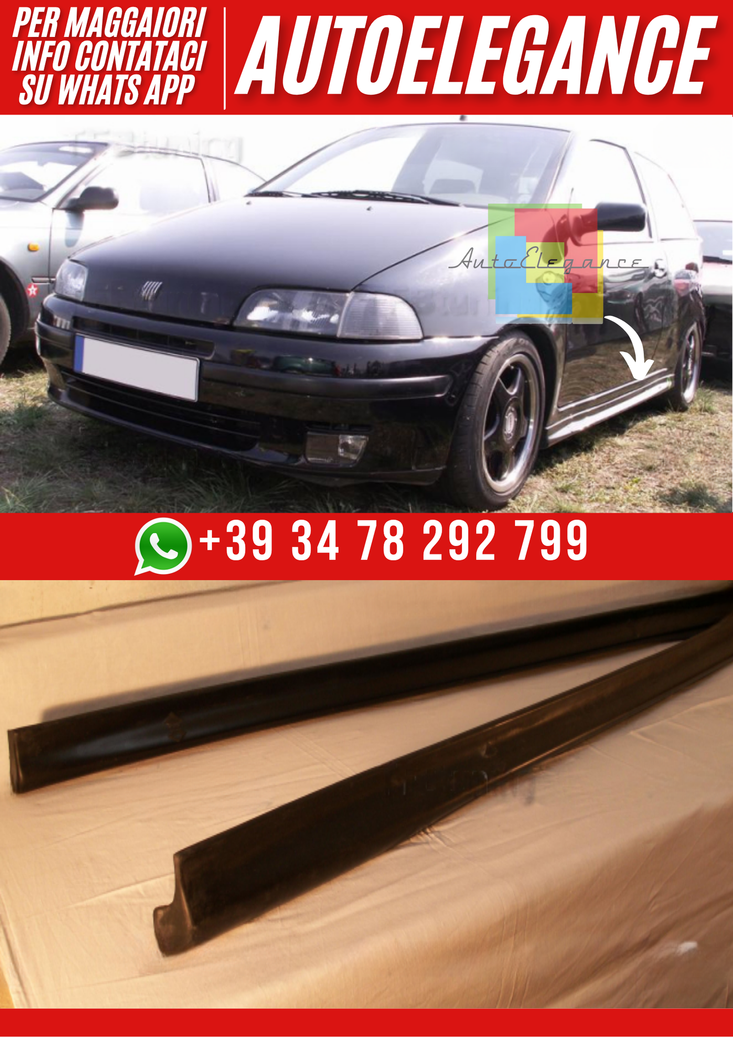 ❤️Minigonne Laterali Compatibili con FIAT Punto I 3/5 Porte 93–99  ❤️