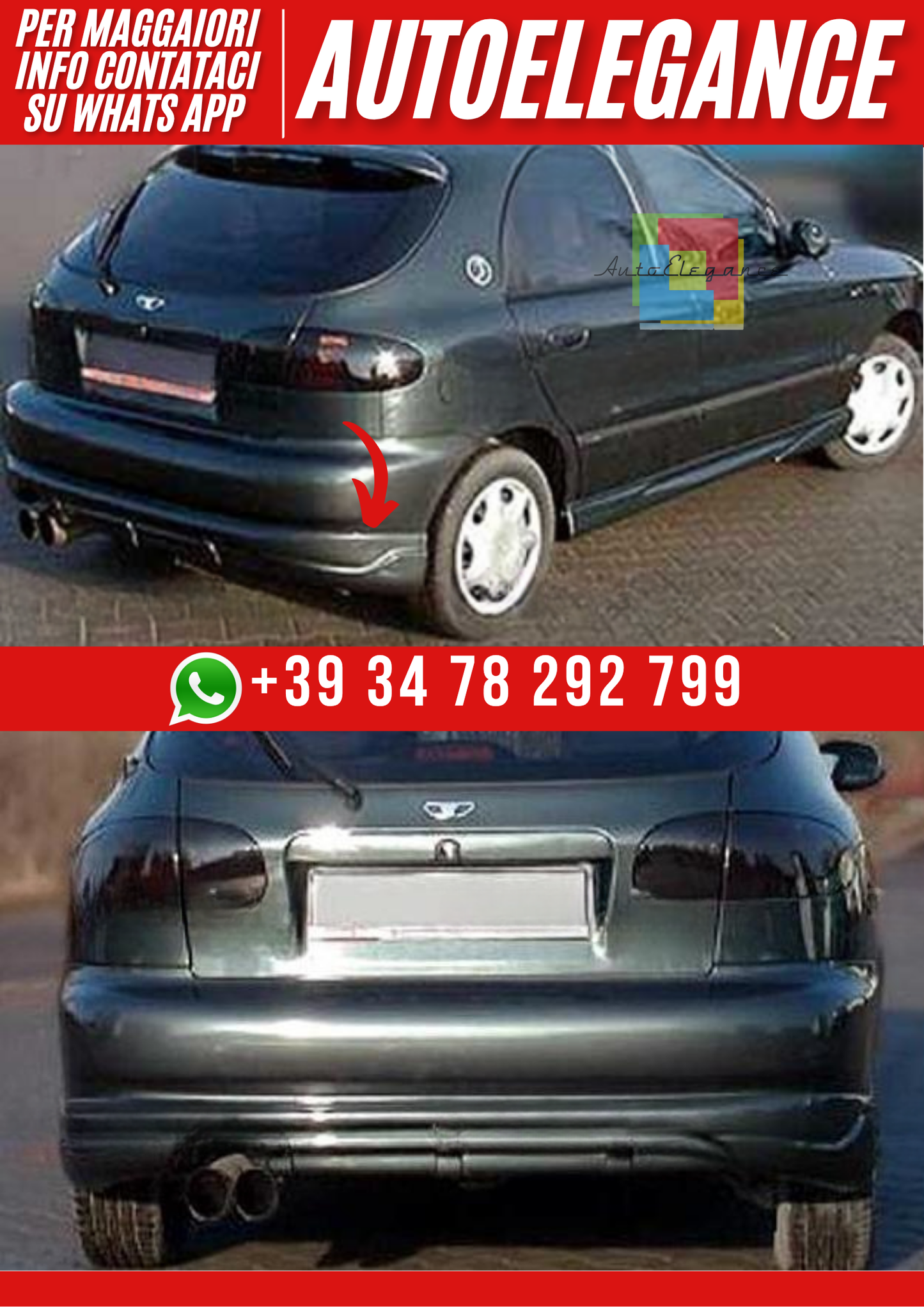 ❤️Spoiler paraurti posteriore compatibile con DAEWOO FSO Lanos HB (hatchback)❤️