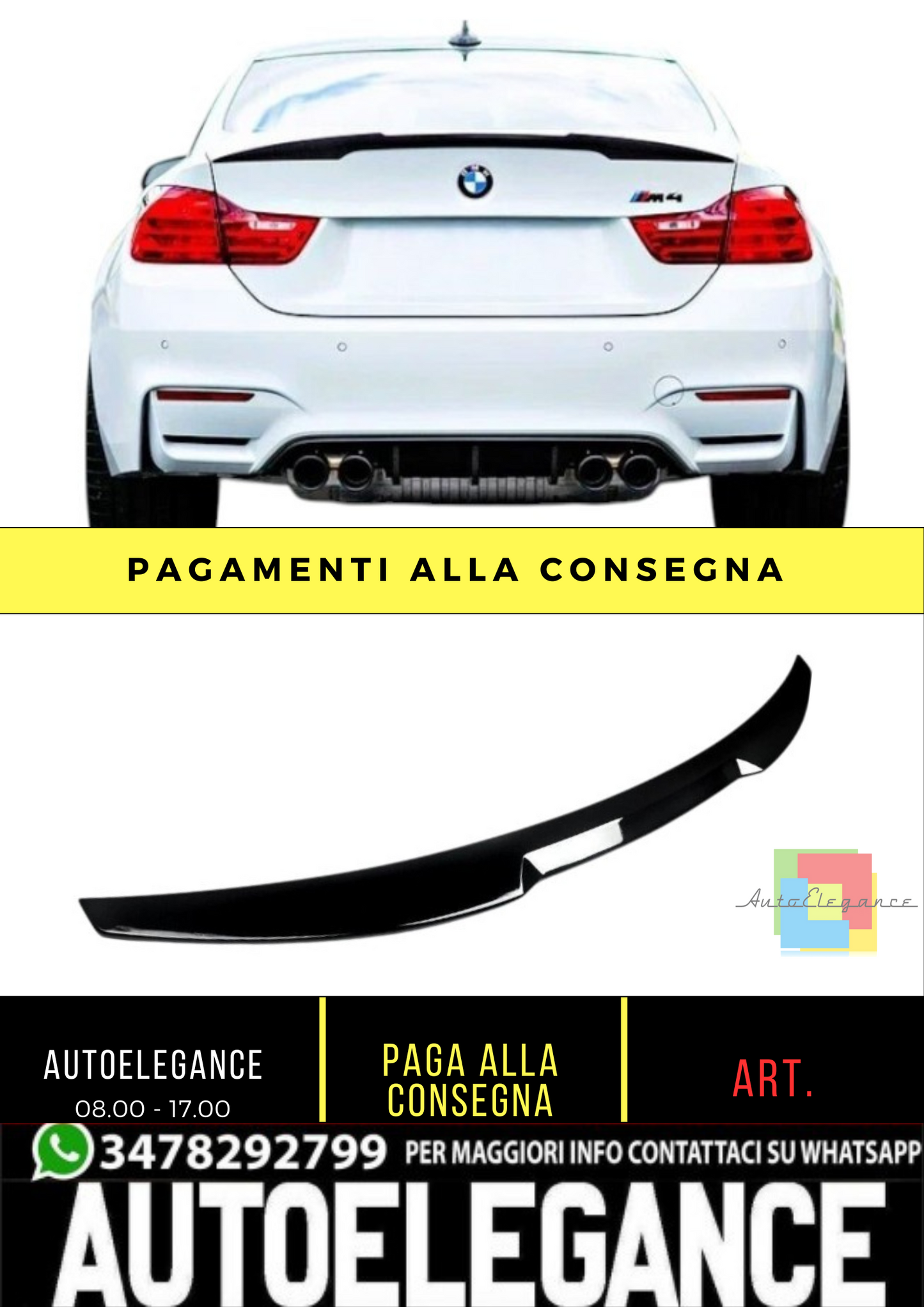 💕 Spoiler Posteriore Nero Lucido Stile M4 per BMW M4 F82 F83 2014–2020 💕