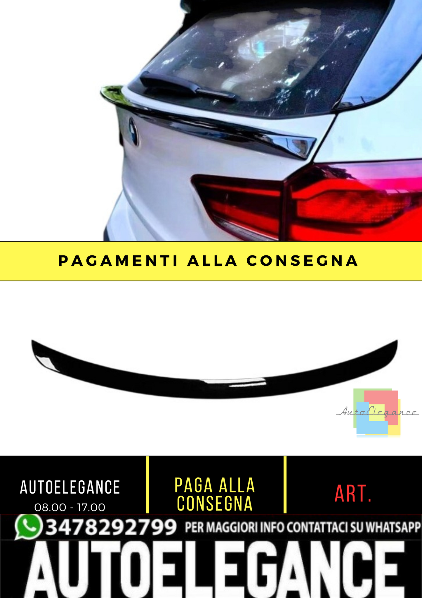 💕 Spoiler Centrale Nero Lucido per BMW X1 F48 M Sport 2015–2022 | Mid Wing 💕