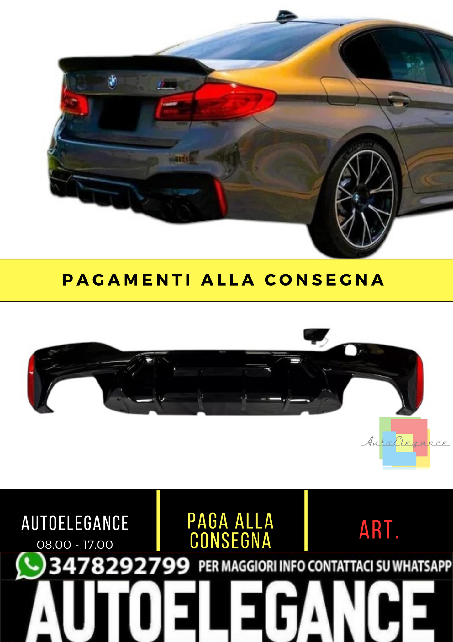 💕 Diffusore Posteriore 4 Uscite Nero Lucido per BMW G30 M Sport 2018–2020 💕