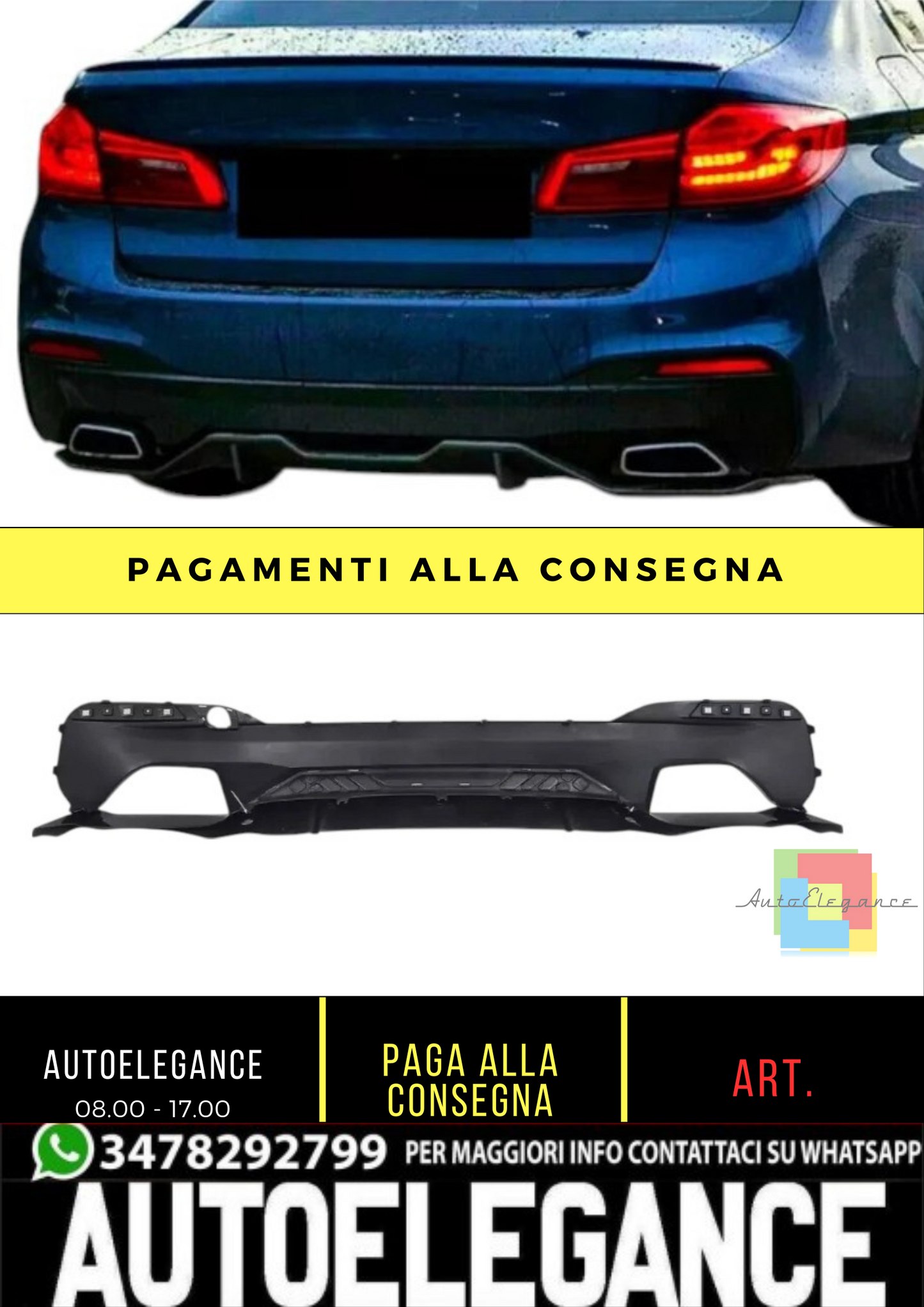 💕 Diffusore Posteriore 4 Uscite Nero Lucido per BMW G30 M Sport 2018–2020 💕