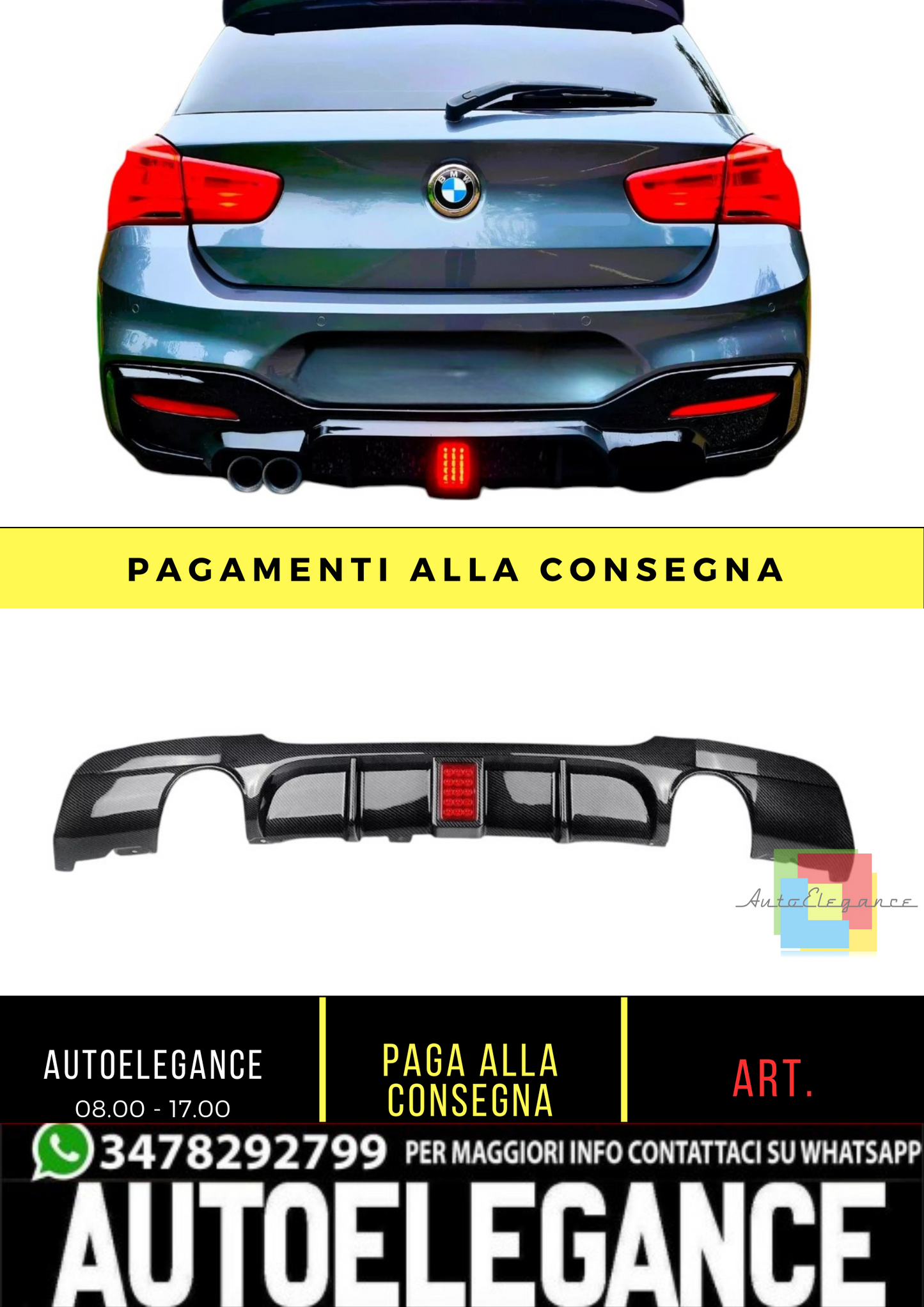 💕 Diffusore Posteriore Nero Lucido con LED per BMW Serie 1 F20 F21 LCI 💕