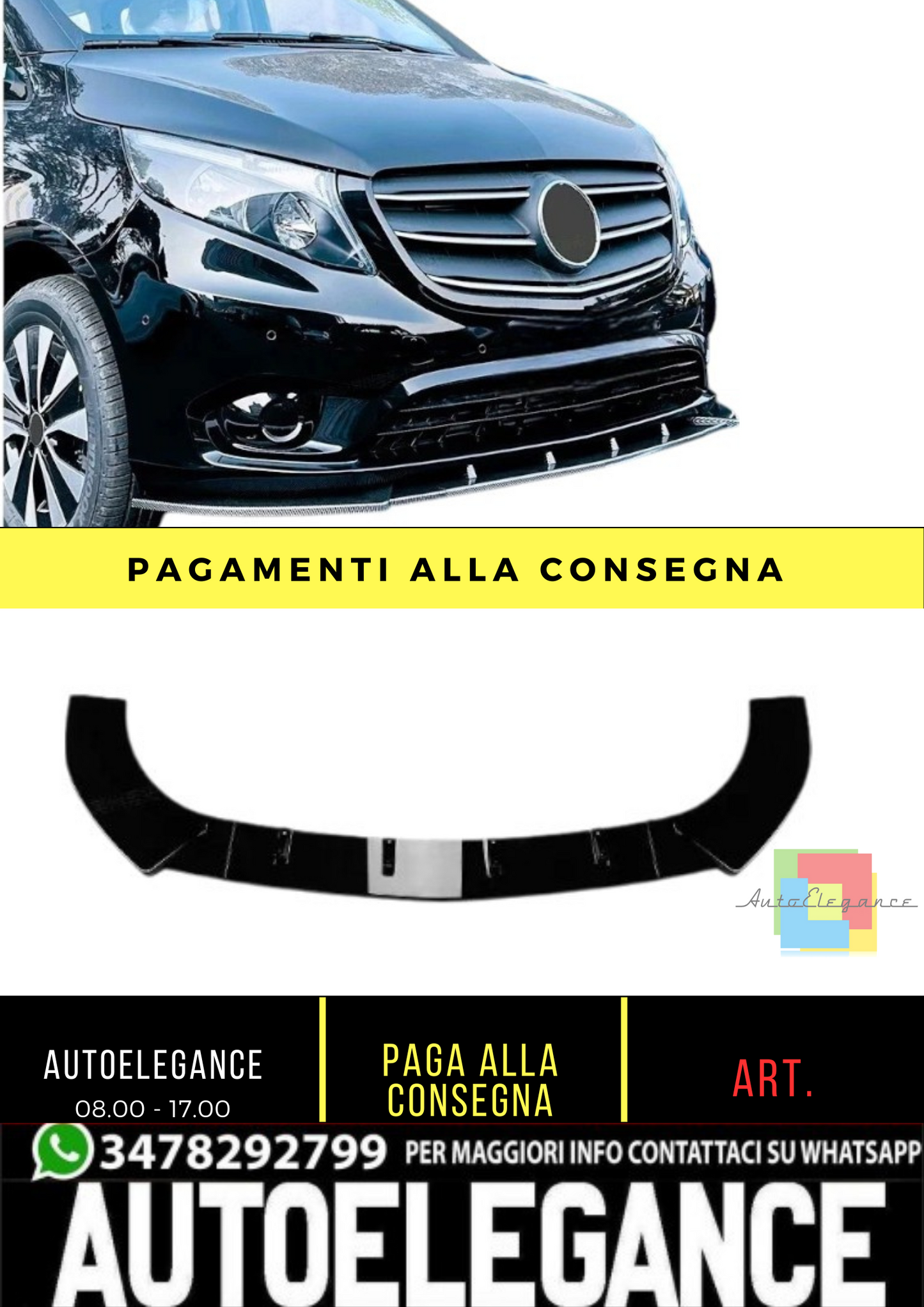 💕 Splitter Anteriore Nero Lucido per Mercedes V-Class Vito W447 2014–2022 💕