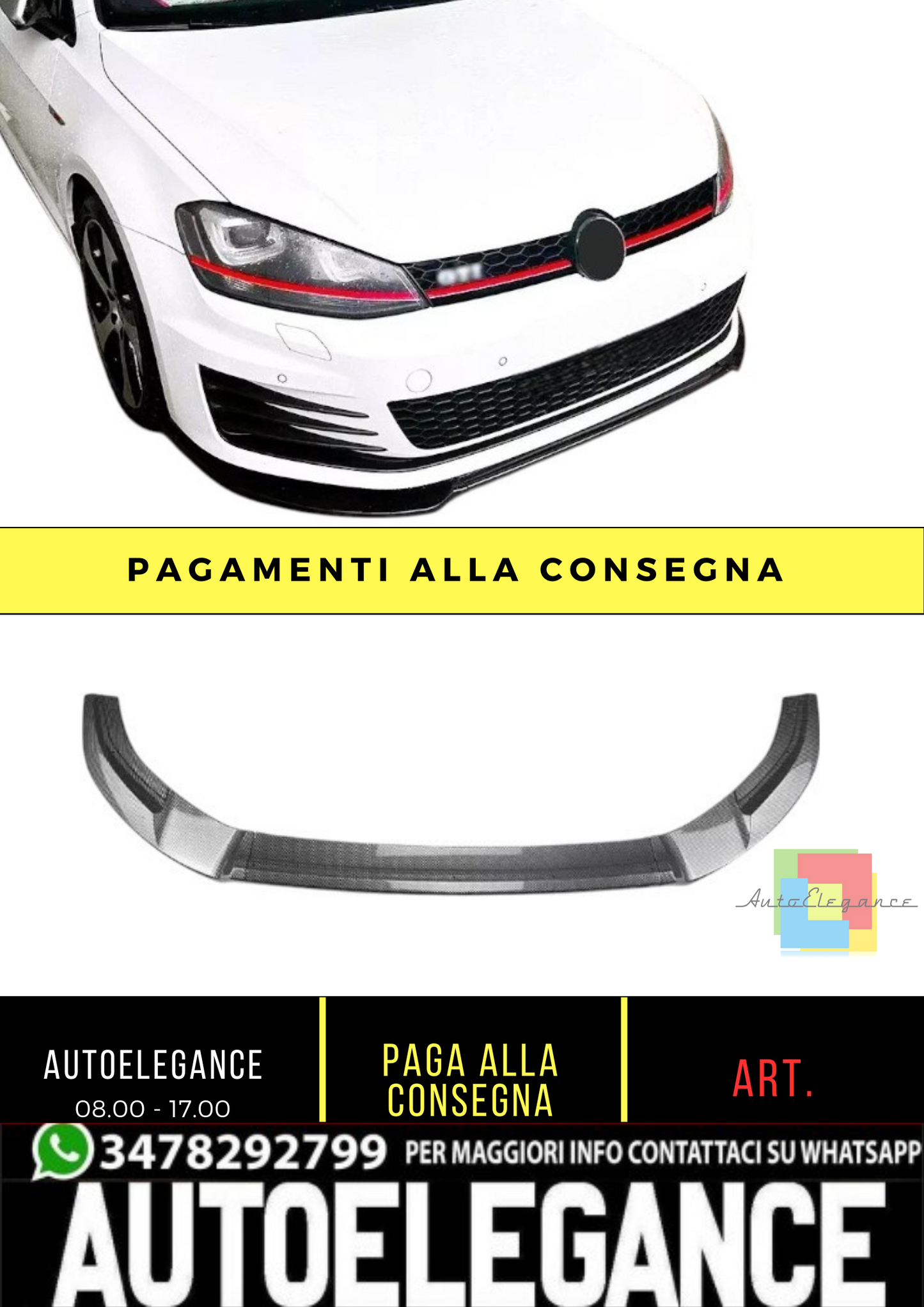 💕 Splitter Anteriore Carbonio per VW Golf MK7 / MK7.5 GTI GTD R TSI TDI 💕