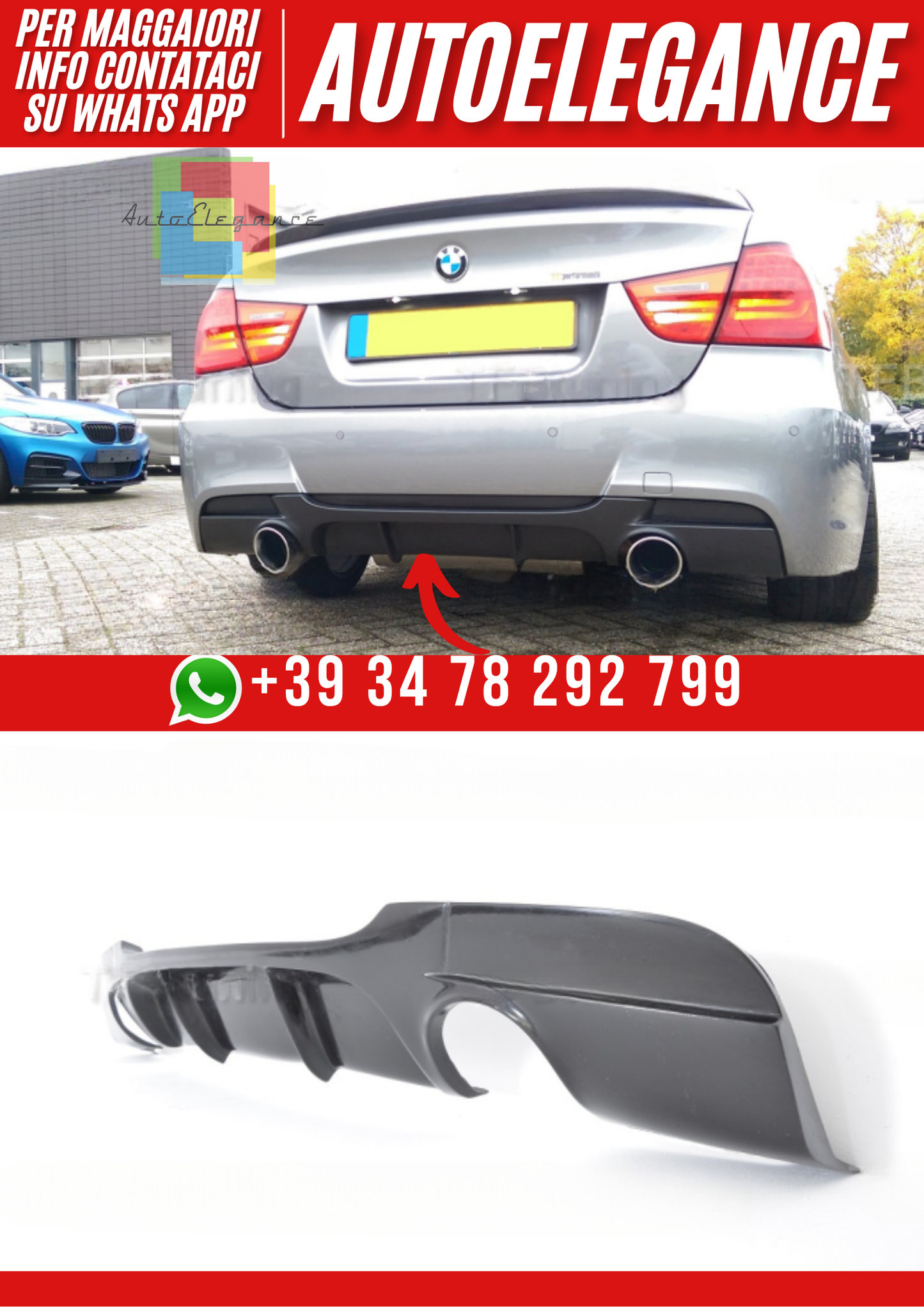 ❤️Diffusore Posteriore Compatibile con BMW E90 E91 M Pack 2 Uscita Scarico❤️