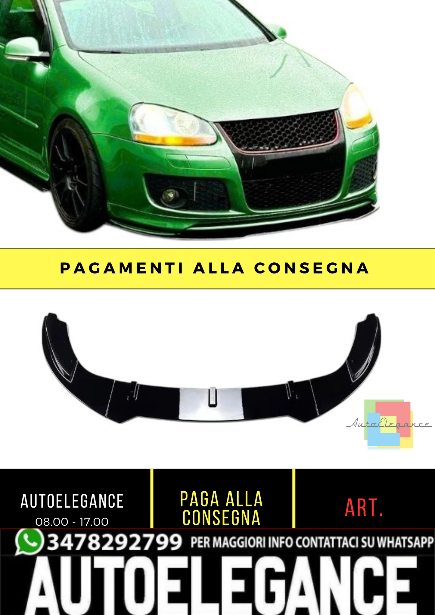 💕 Splitter Anteriore Nero Lucido per VW Golf MK5 GTI GT TDI 2003–2008 💕