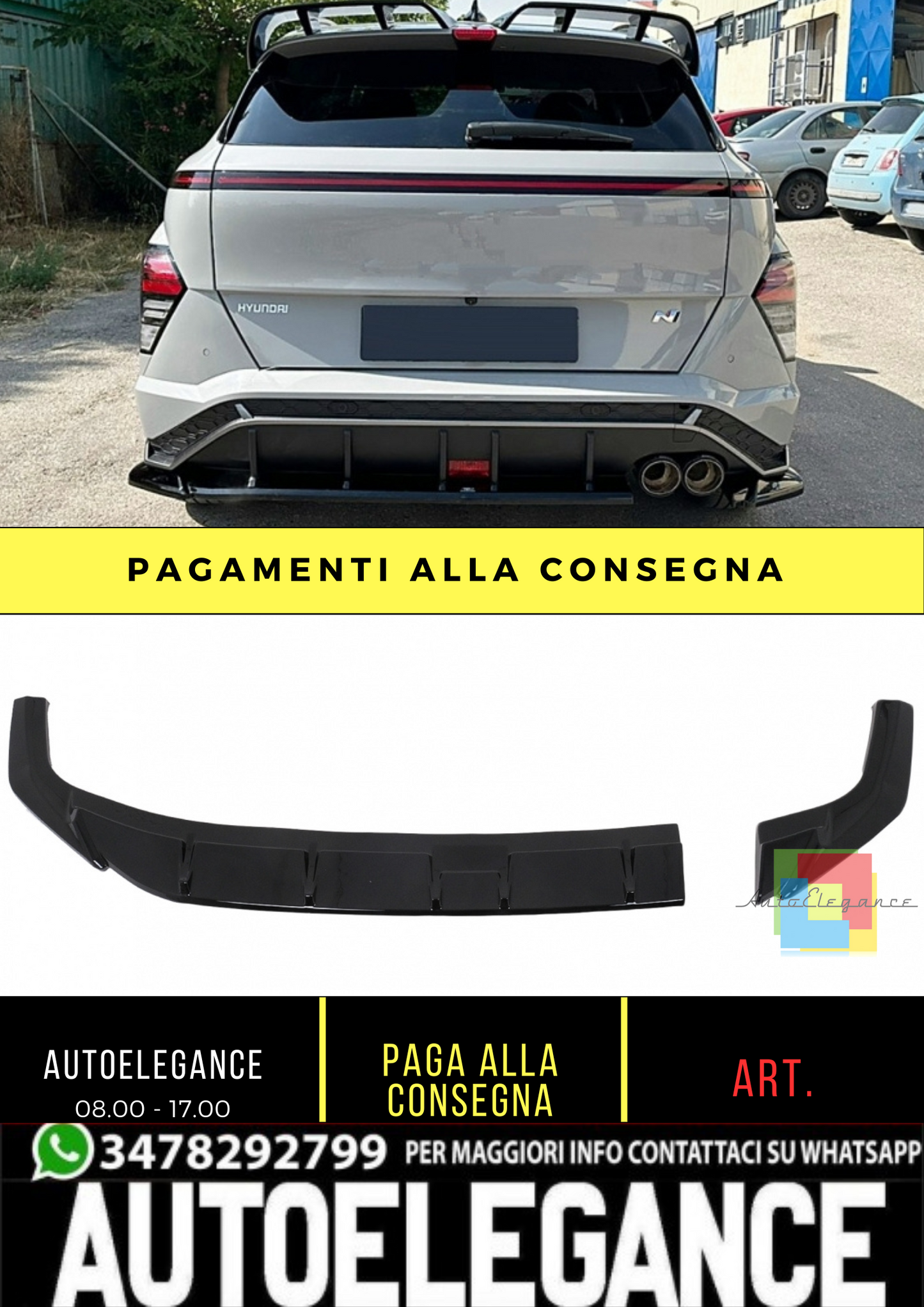Splitter di estensione paraurti posteriore adatto per Hyundai KONA N-Line Mk2