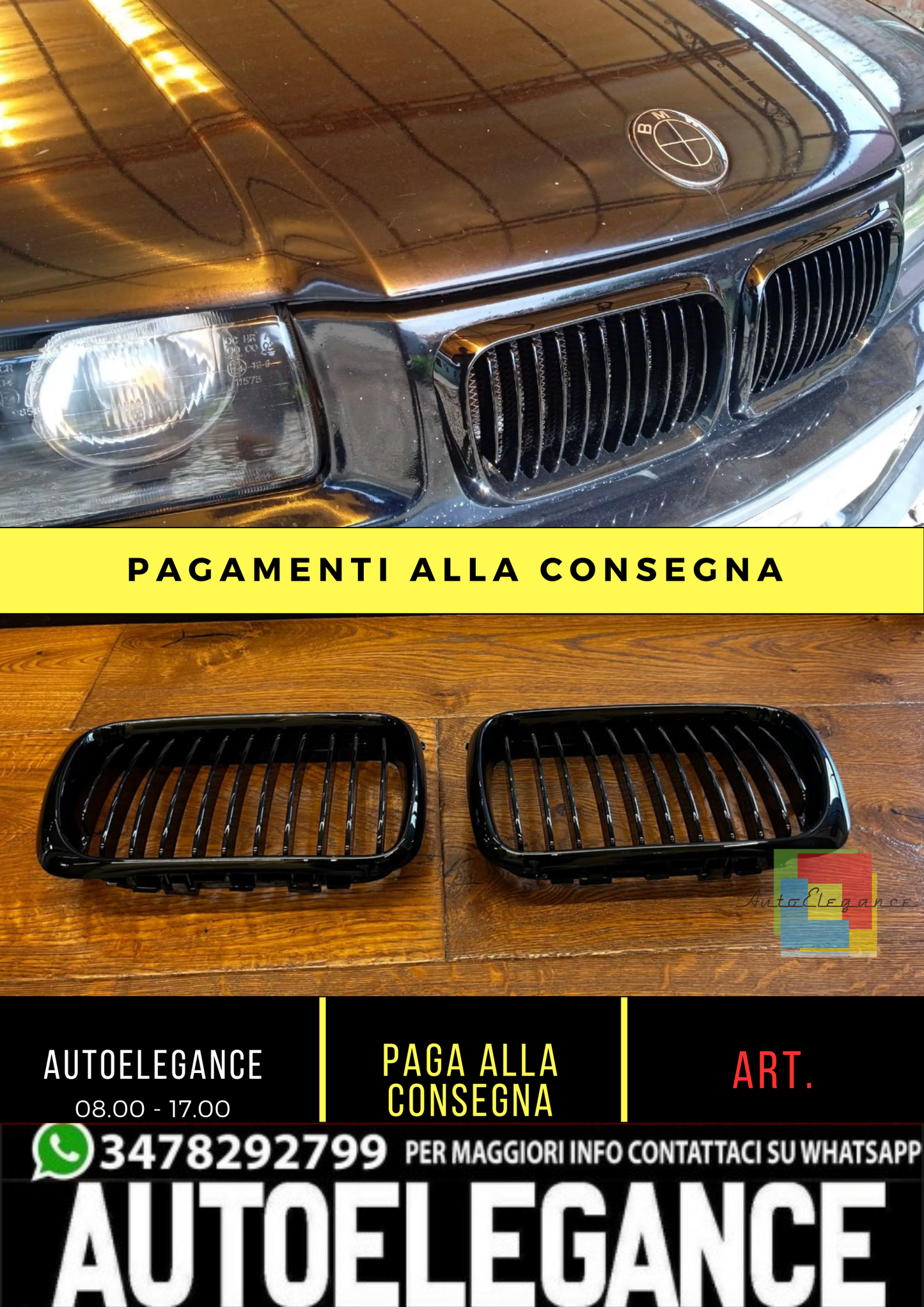 💖 GRIGLIA ADATTO PER Serie 3 E36 1996-1998 NERO LUCIDO SINGOLA FASCIA 💖