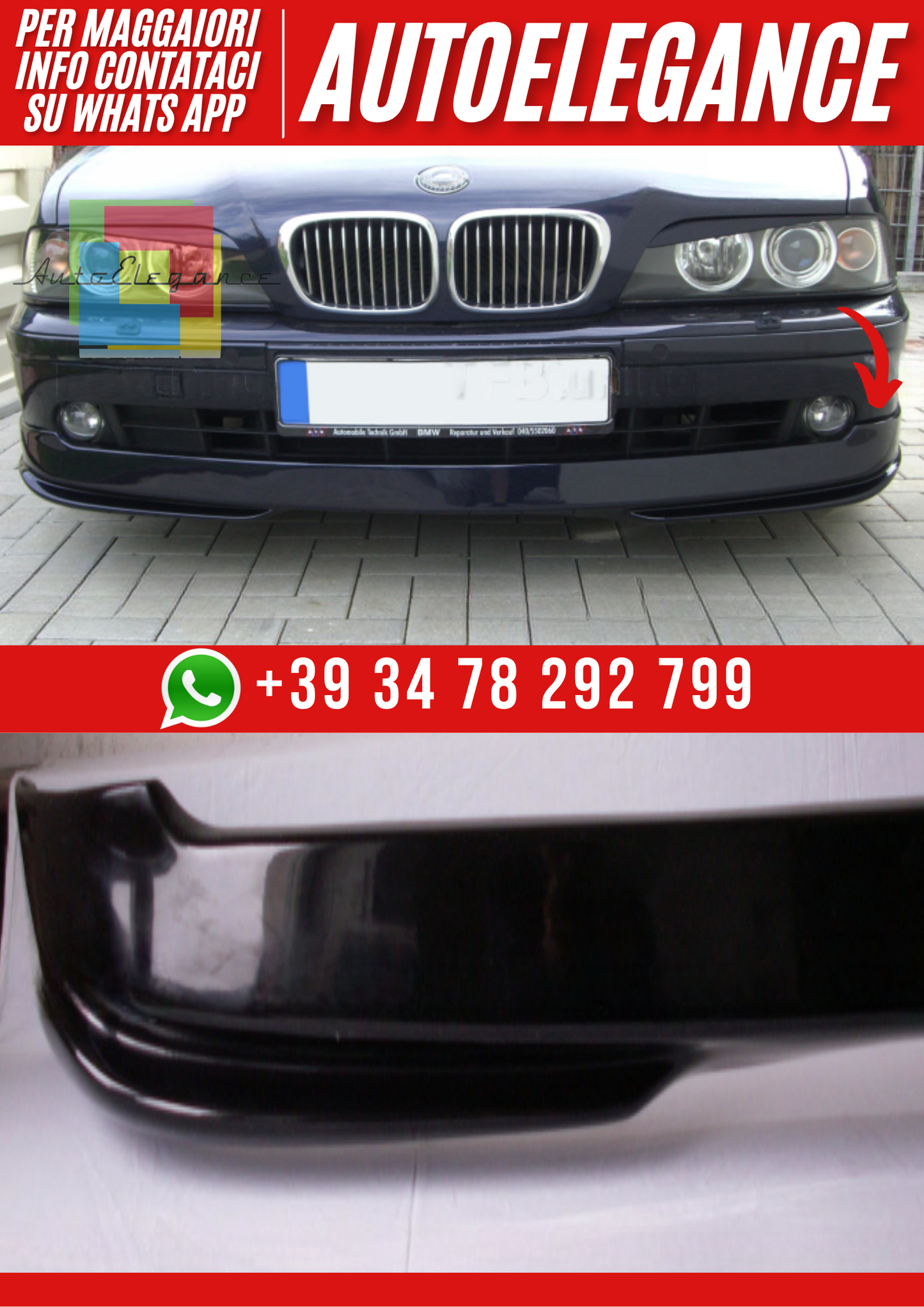 ❤️ Splitter Paraurti  Anteriore per BMW Serie 5 E39 M-Pack / M5 (2000-2004)❤️