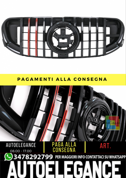 🔥 Griglia Anteriore con Inserto Rosso adatta per Mercedes GLS SUV X167 19-23 🔥