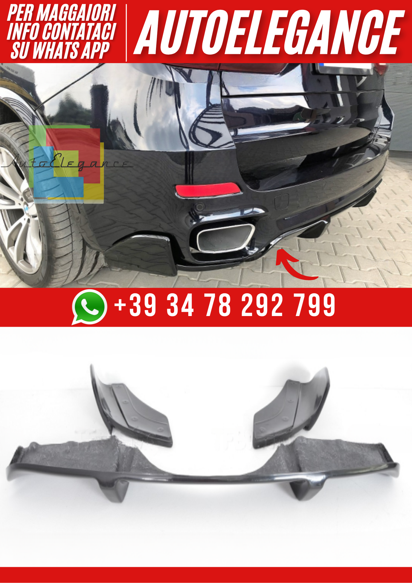 ❤️Splitter Posteriore per Paraurti BMW X5 F15 M-Pack (2013–2018)❤️