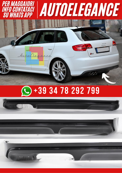 ❤️Diffusore Posteriore Compatibile con Audi A3 8PA Sportback 2005–2008 Look S3❤️