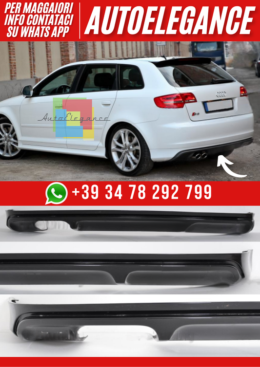 ❤️Diffusore Posteriore Compatibile con Audi A3 8PA Sportback 2005–2008 Look S3❤️